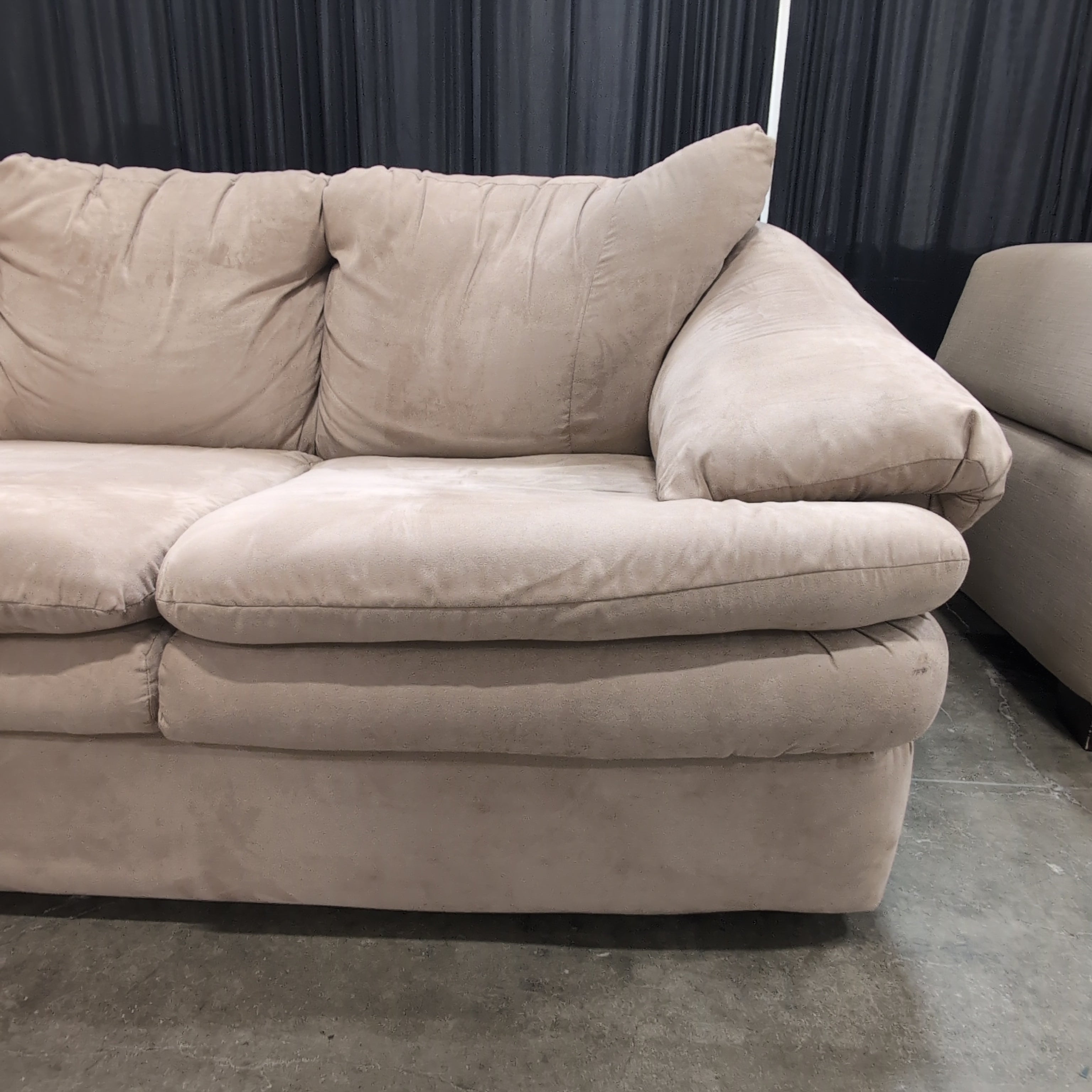 Light Brown Three-Cushion Couch in Microfiber