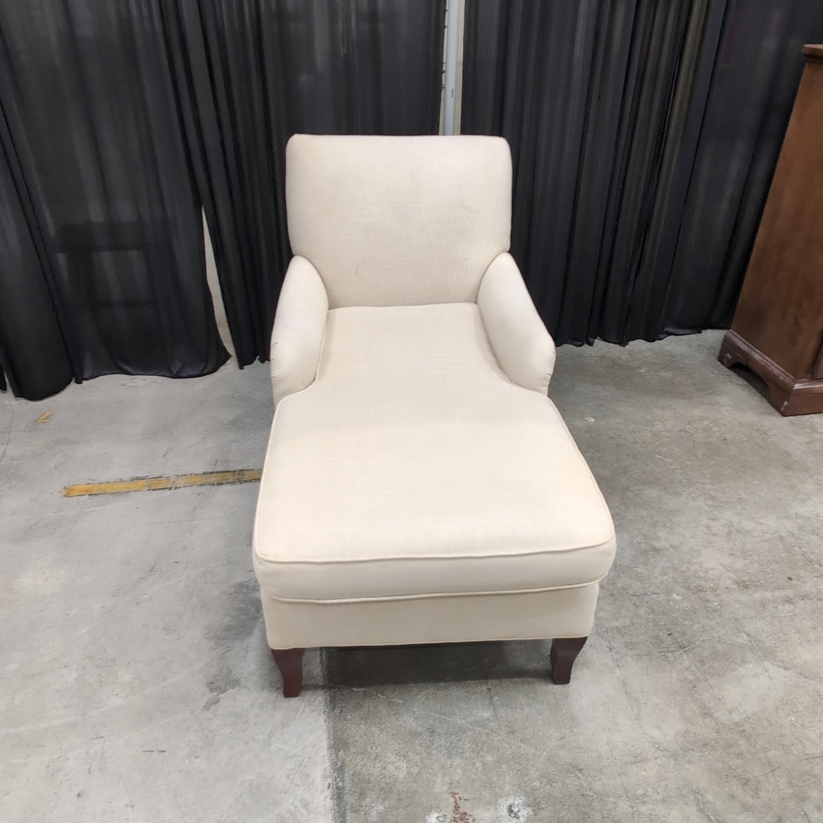 Beige Upholstered Chaise Lounge with Rolled Arms