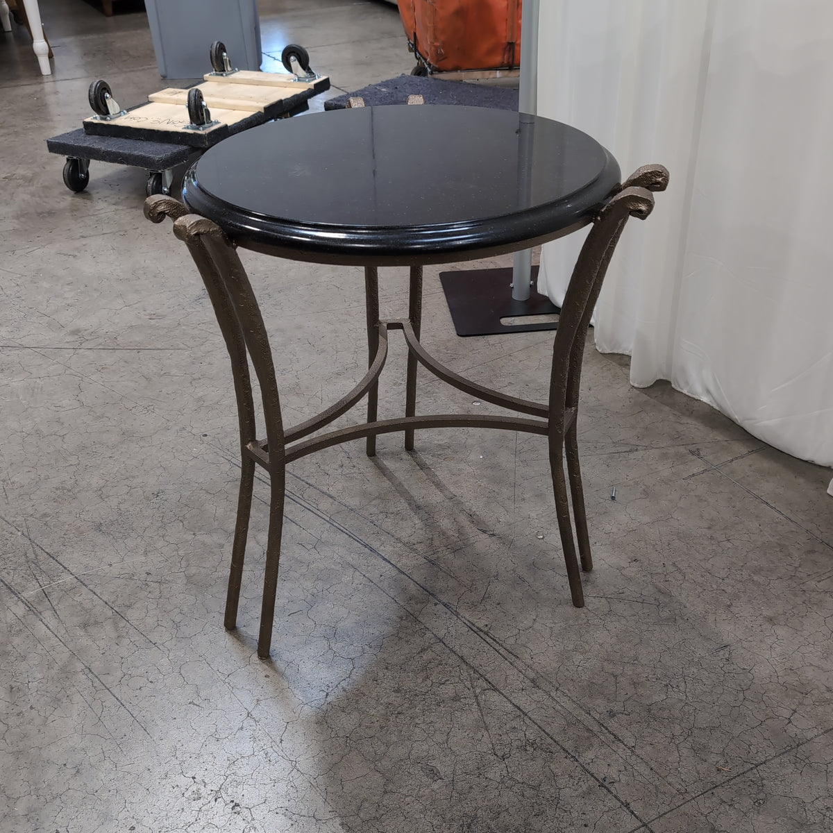 Ornate Bronze-Tone Metal Round End Table