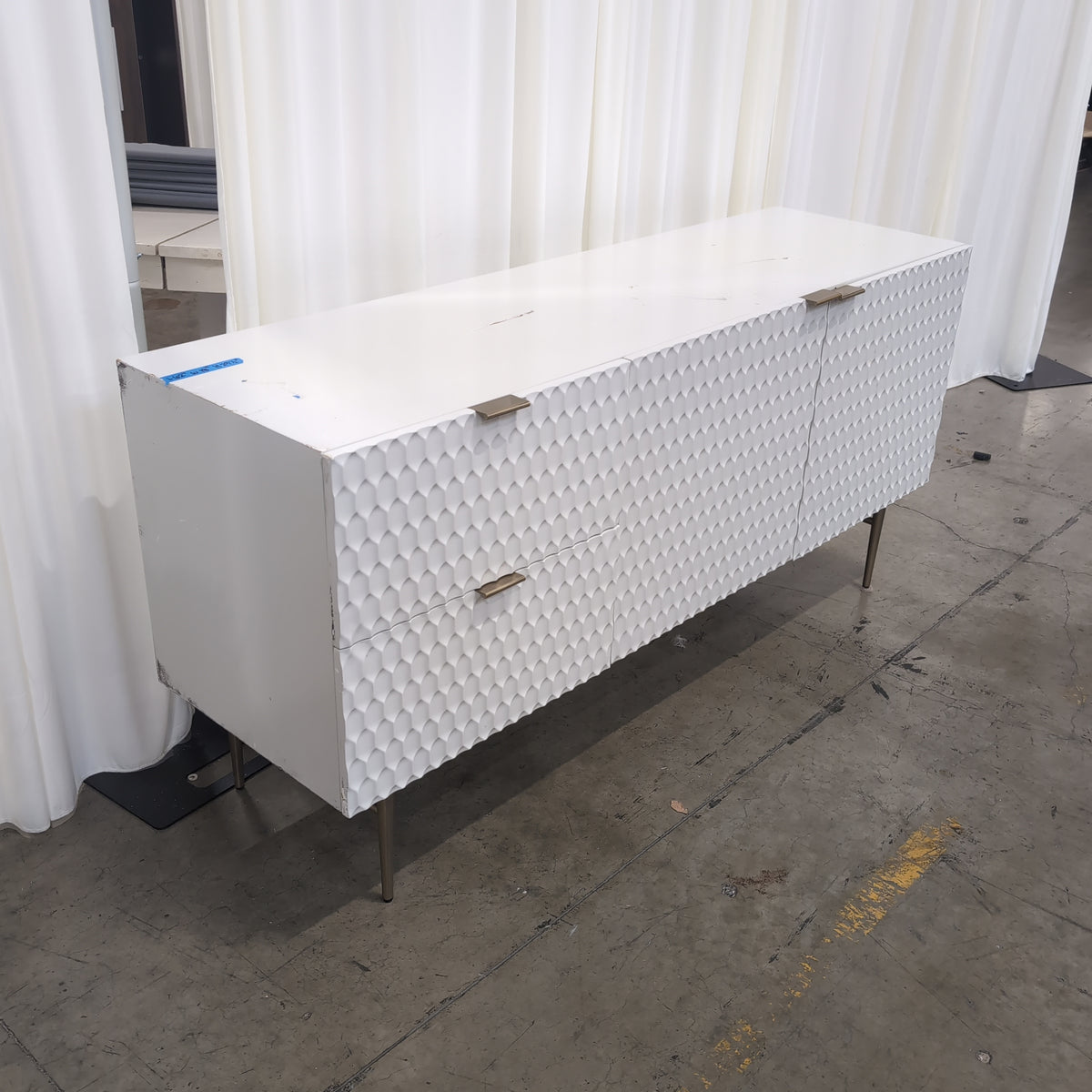 Modern White Textured Buffet with Metal Legs