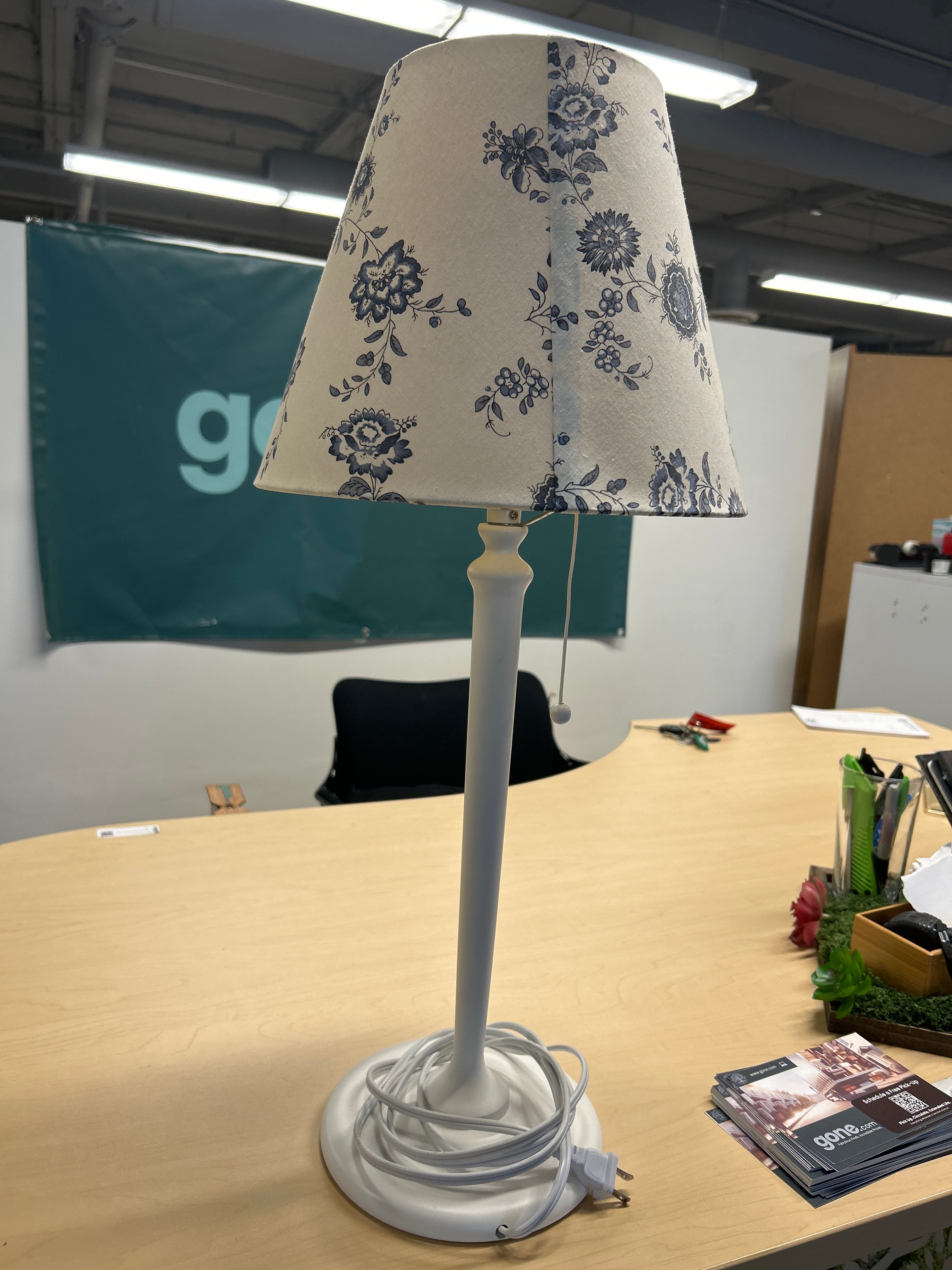 White Lamp w/ Blue Flower Design