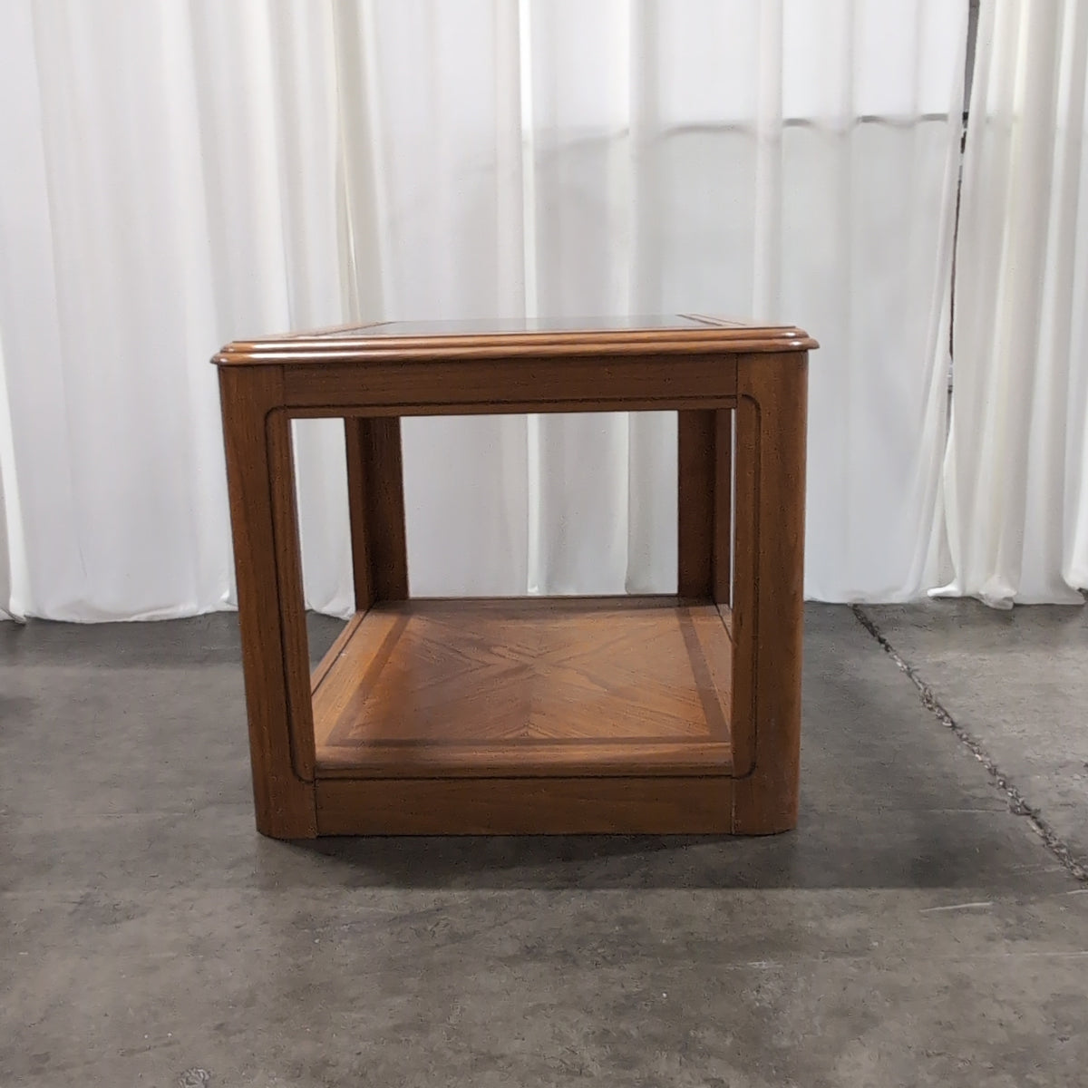 Traditional Brown Wood End Table with Glass Top