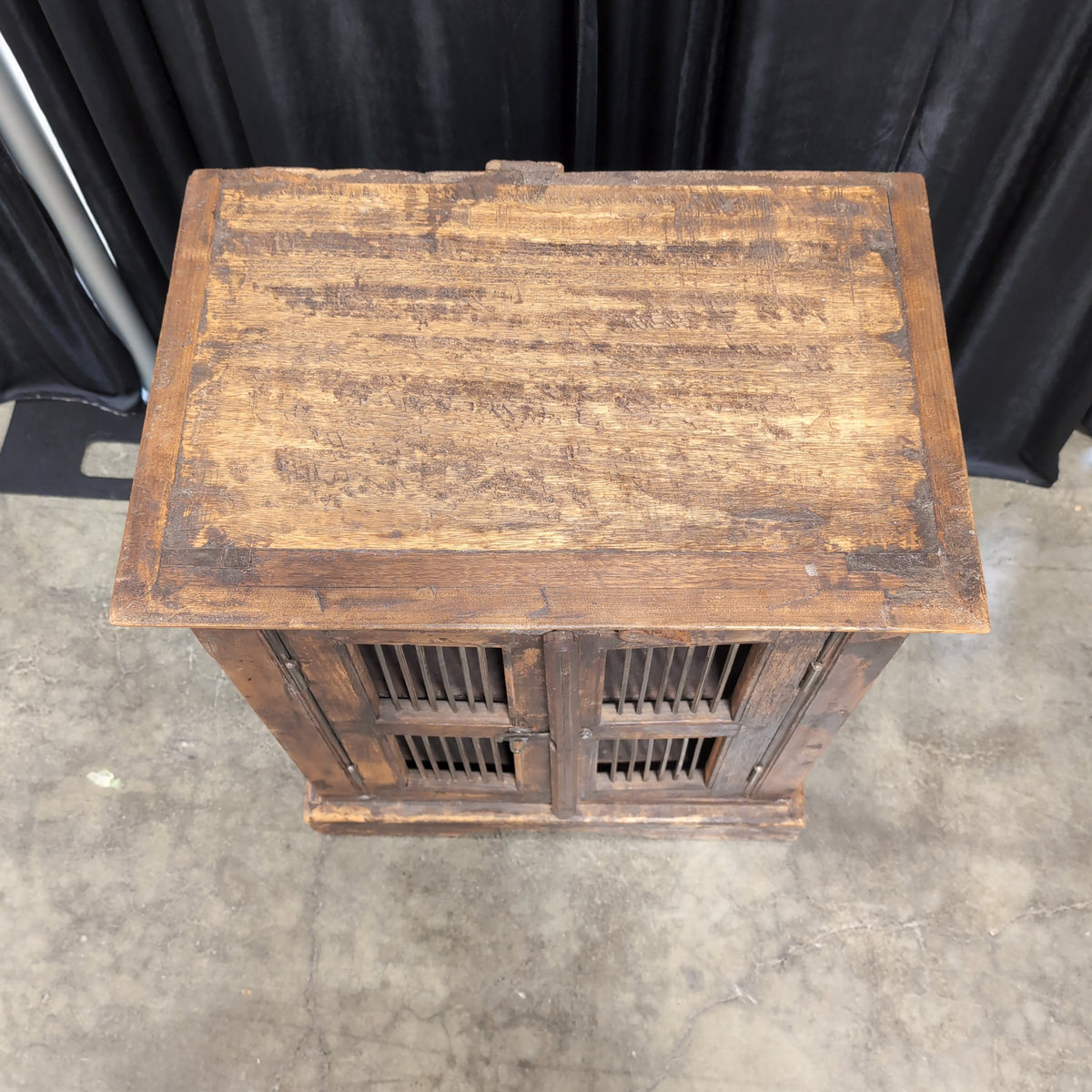 Rustic Brown Wood End Table with Slatted Doors