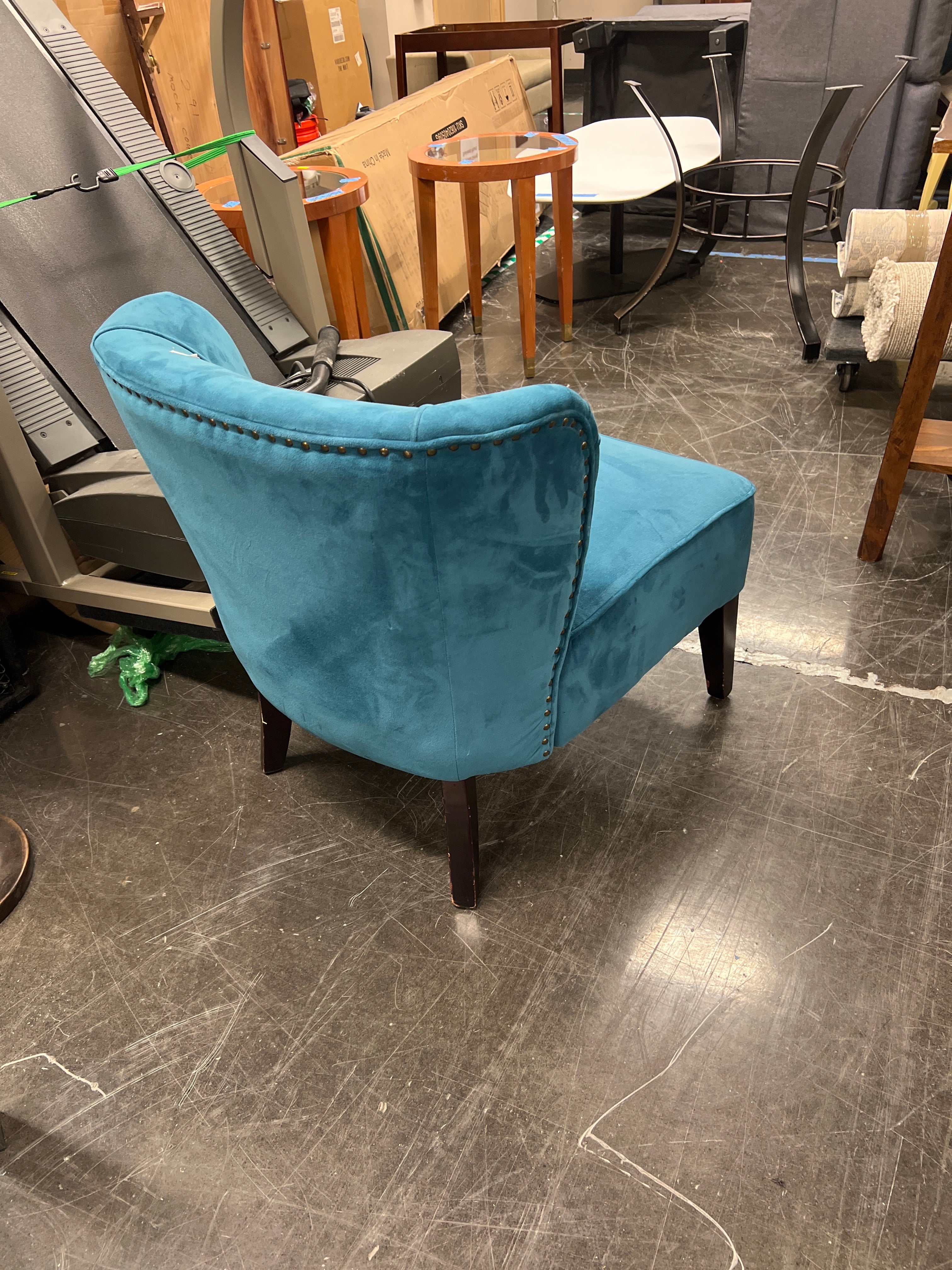 Teal Velvet Club Chair with Dark Wood Legs