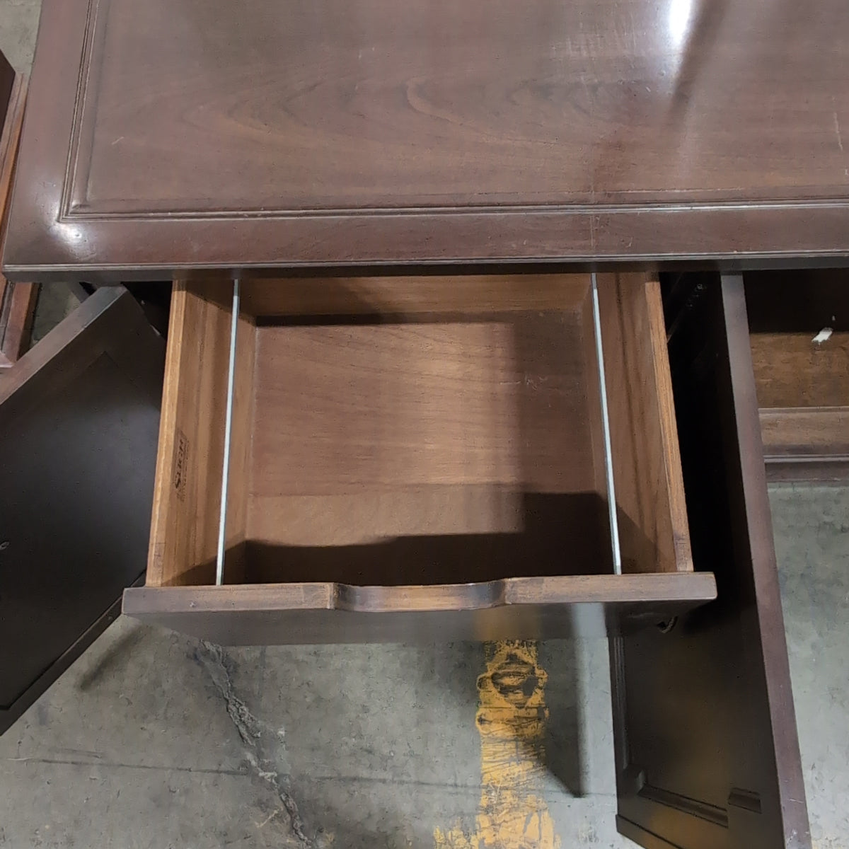 Dark Hardwood Three-Door Buffet with Ornate Pulls