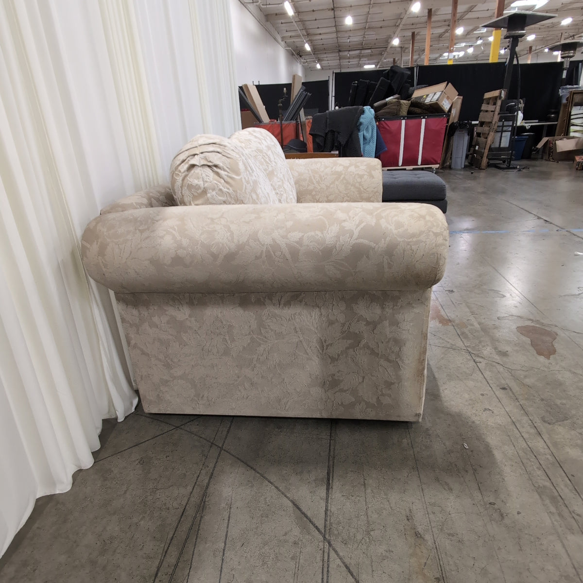 Beige Floral Pattern Rolled Arm Couch
