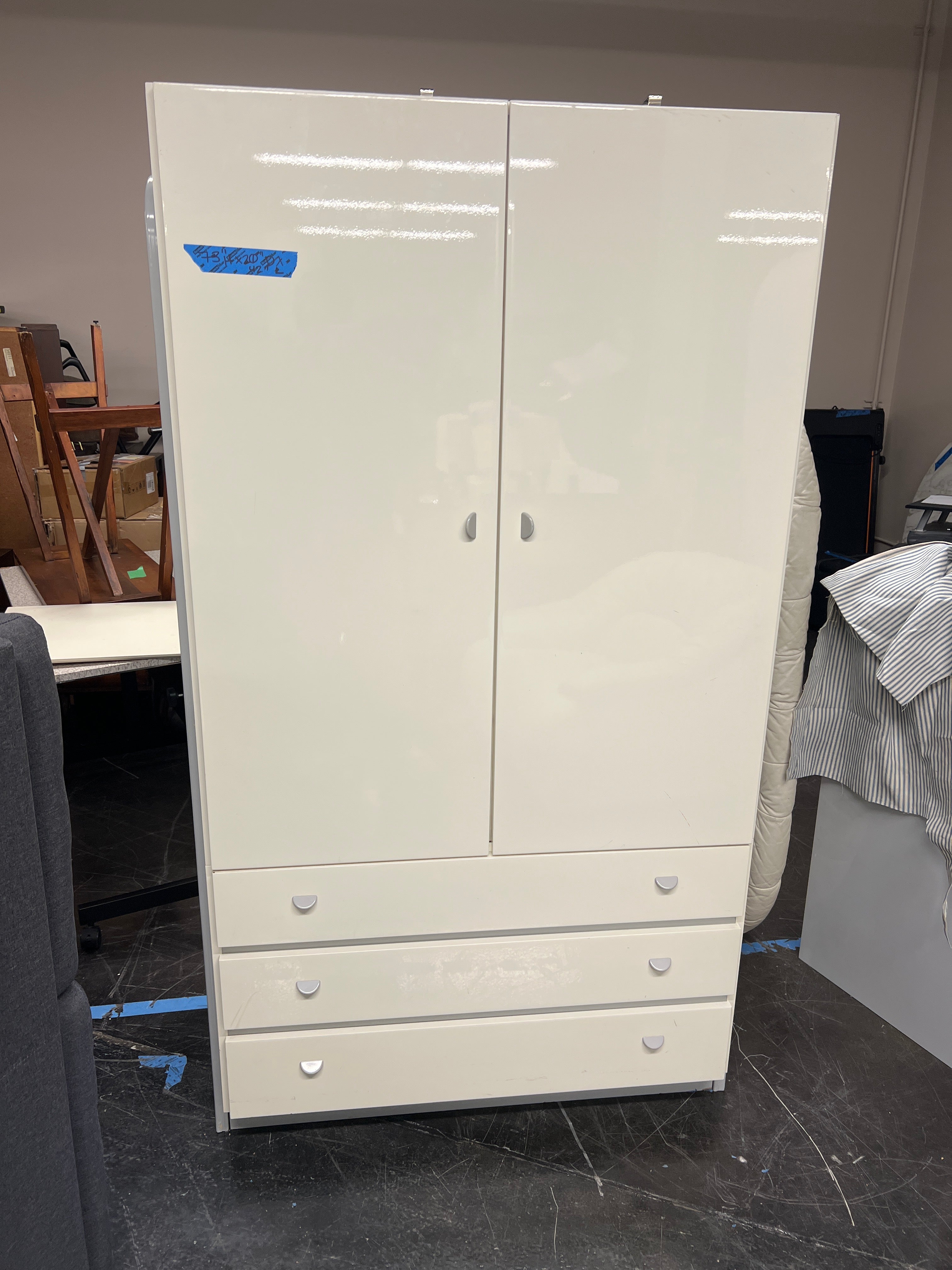 Modern White Wardrobe with Three Drawers