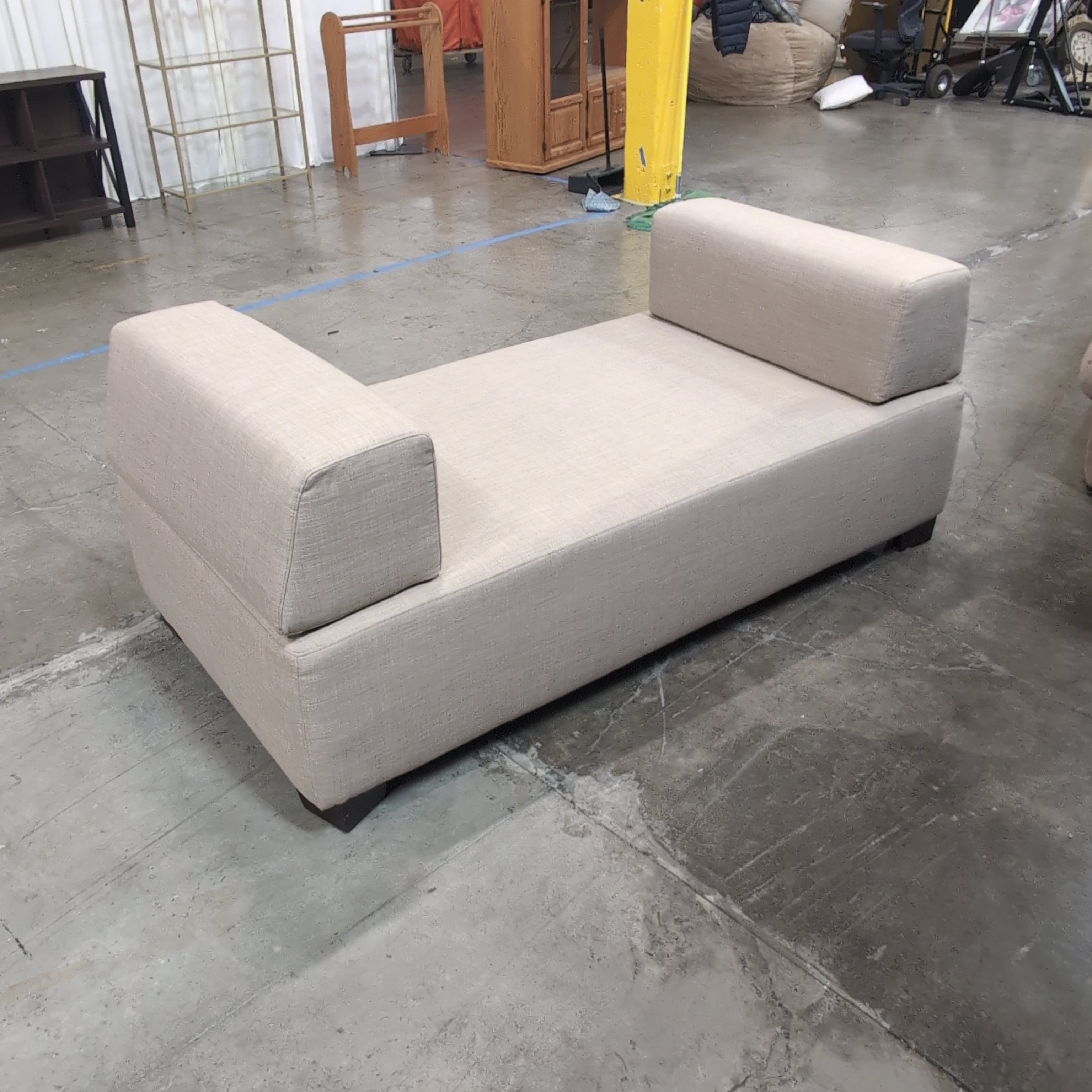 Light Tan Woven Fabric Couch with Caster Wheels
