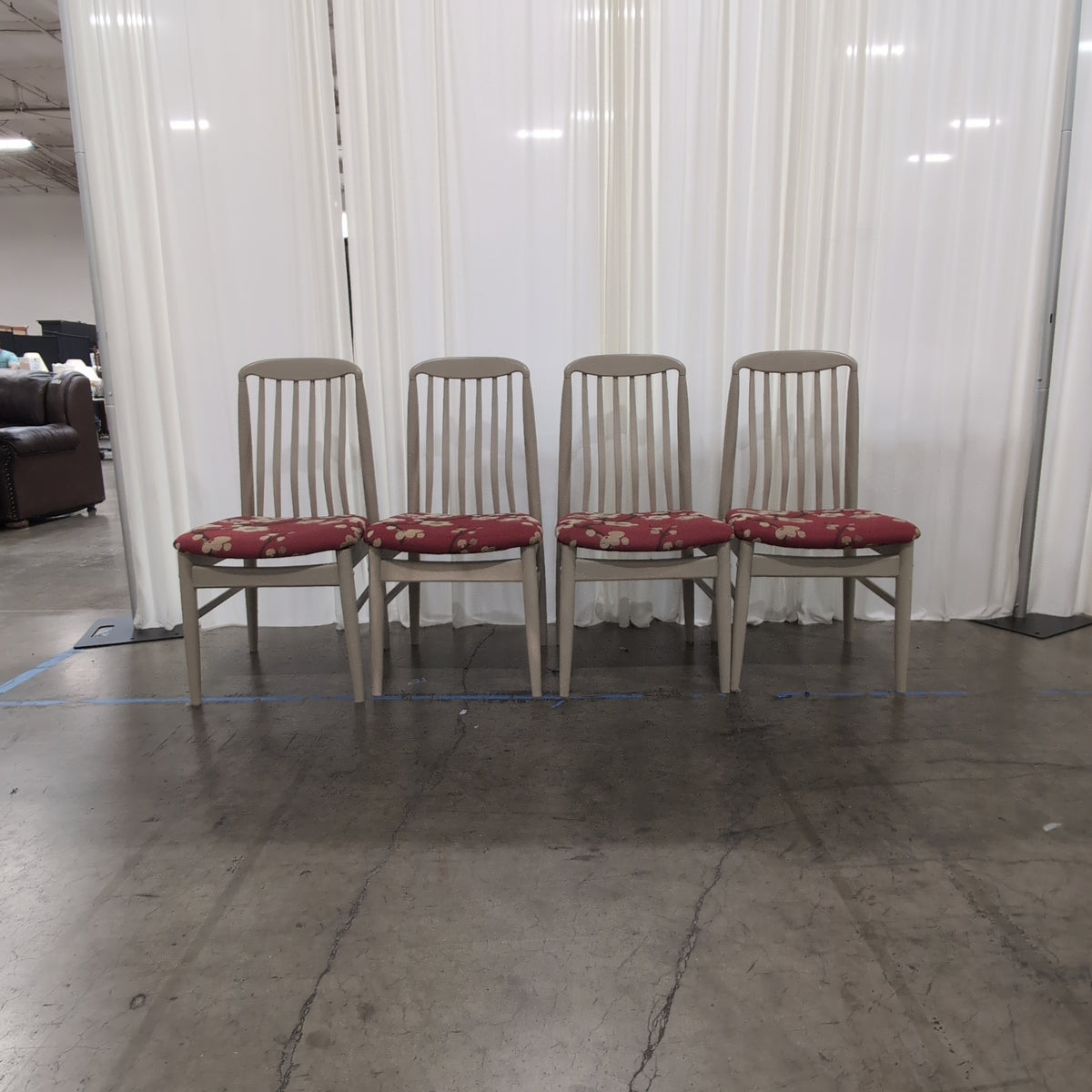 Set of Four Light Gray Wood Spindle Back Dining Chairs
