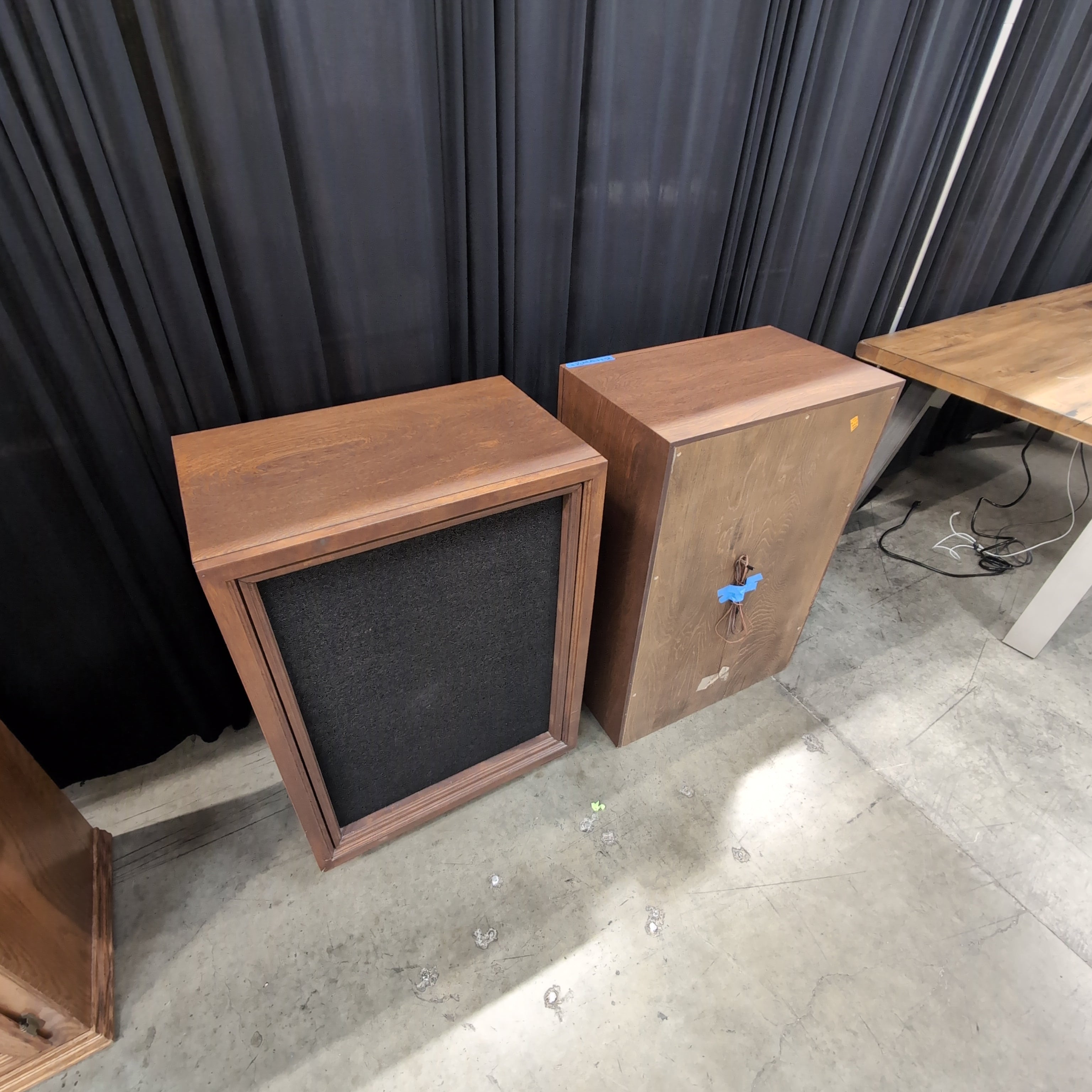 Vintage Brown Wood Loudspeaker Cabinets with Scalloped Base