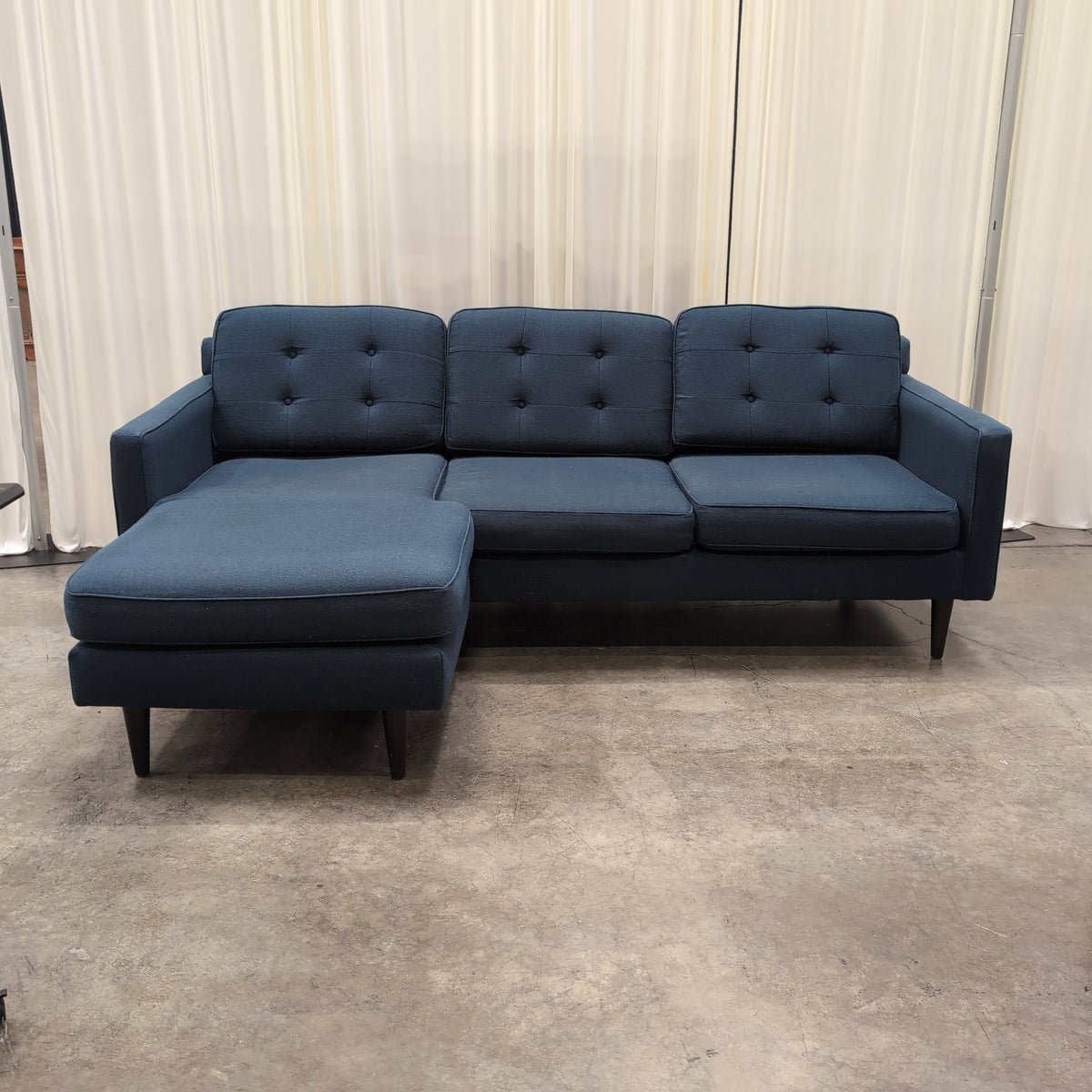 Modern Dark Blue Tufted Sectional Couch in Fabric