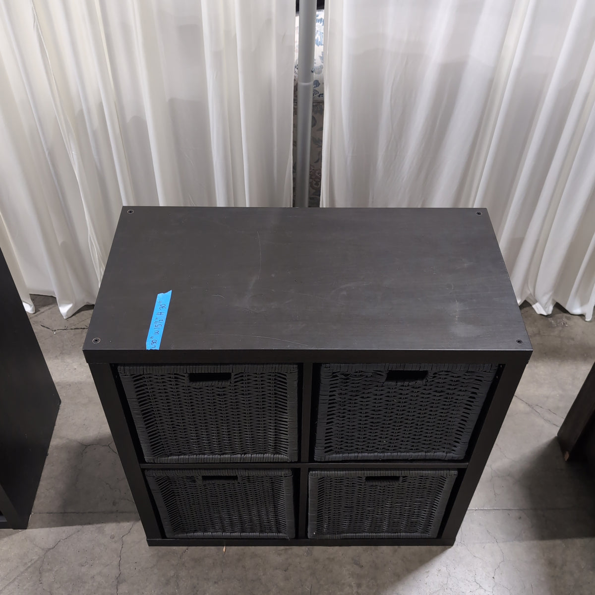 Dark Brown Four-Cube Storage Unit with Woven Baskets