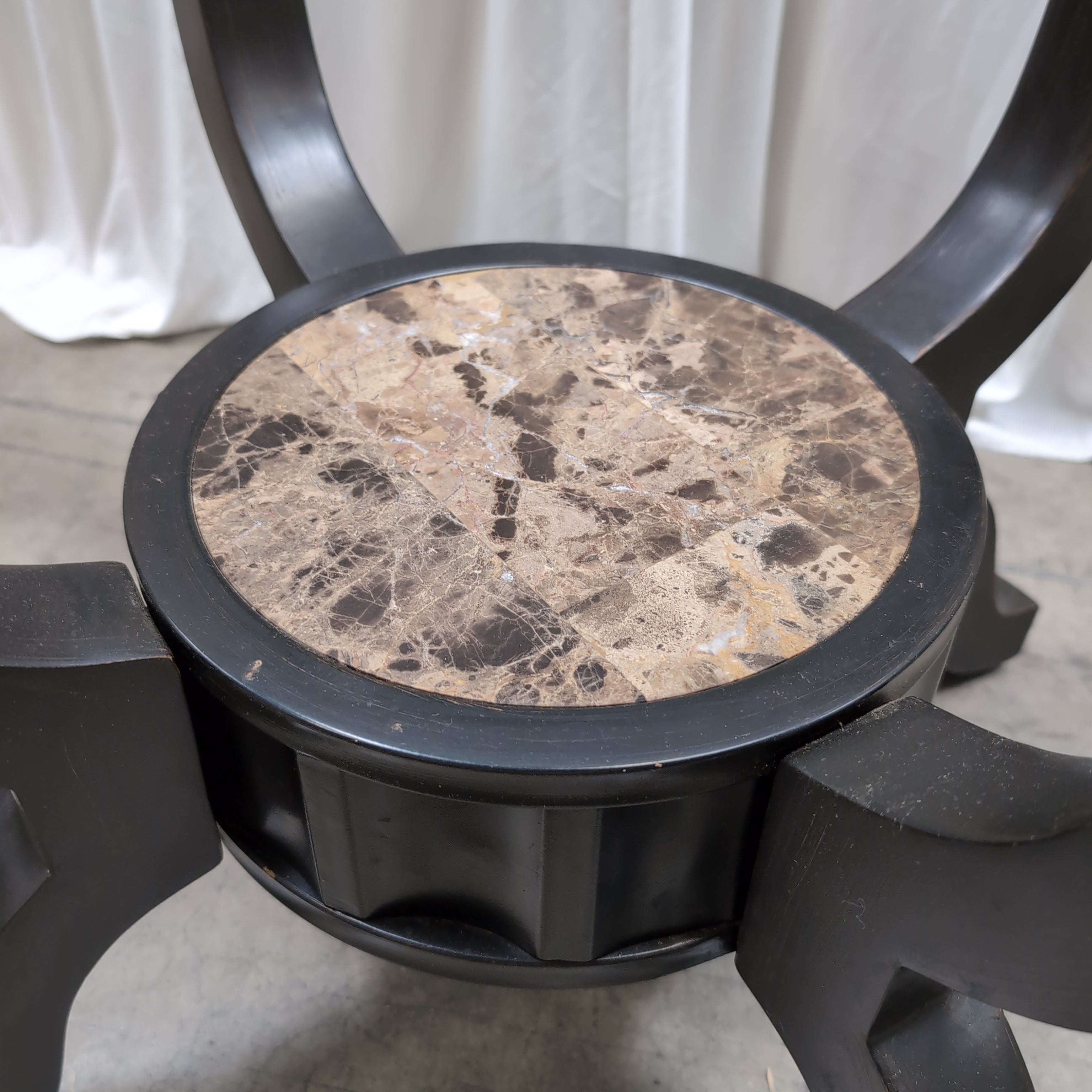 Dark Metal and Glass Coffee Table Set with Marble Inlay