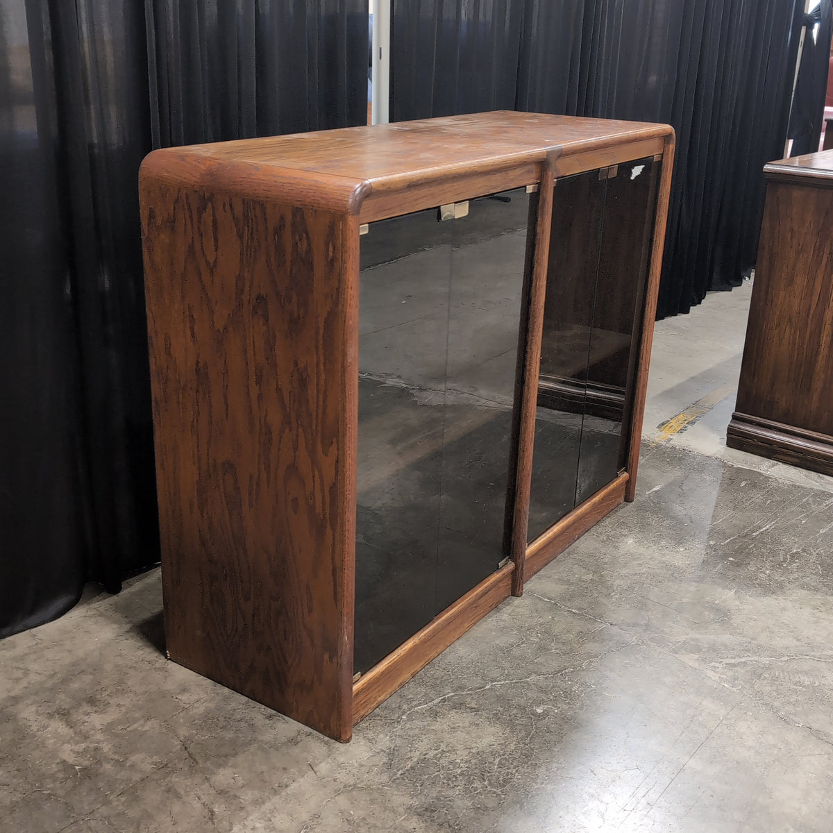 Mid-Century Style Wood China Cabinet with Smoked Glass
