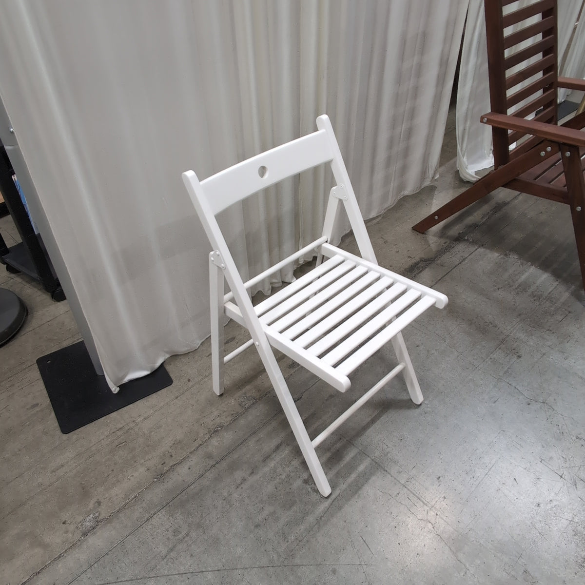 White Wood Folding Chair with Slatted Seat