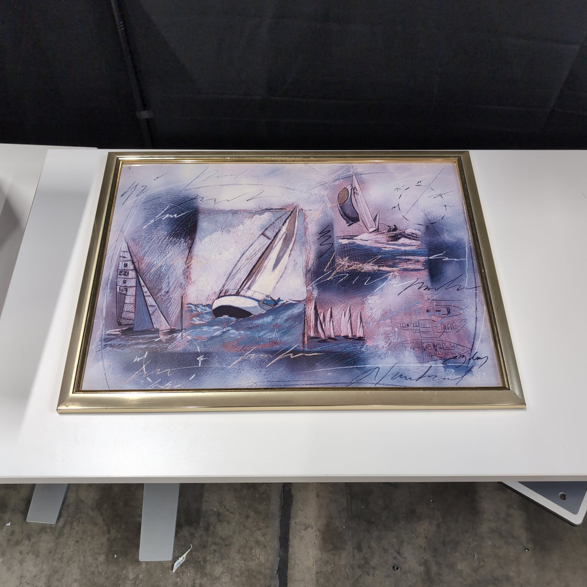 Blue Abstract Sailboat Framed Artwork