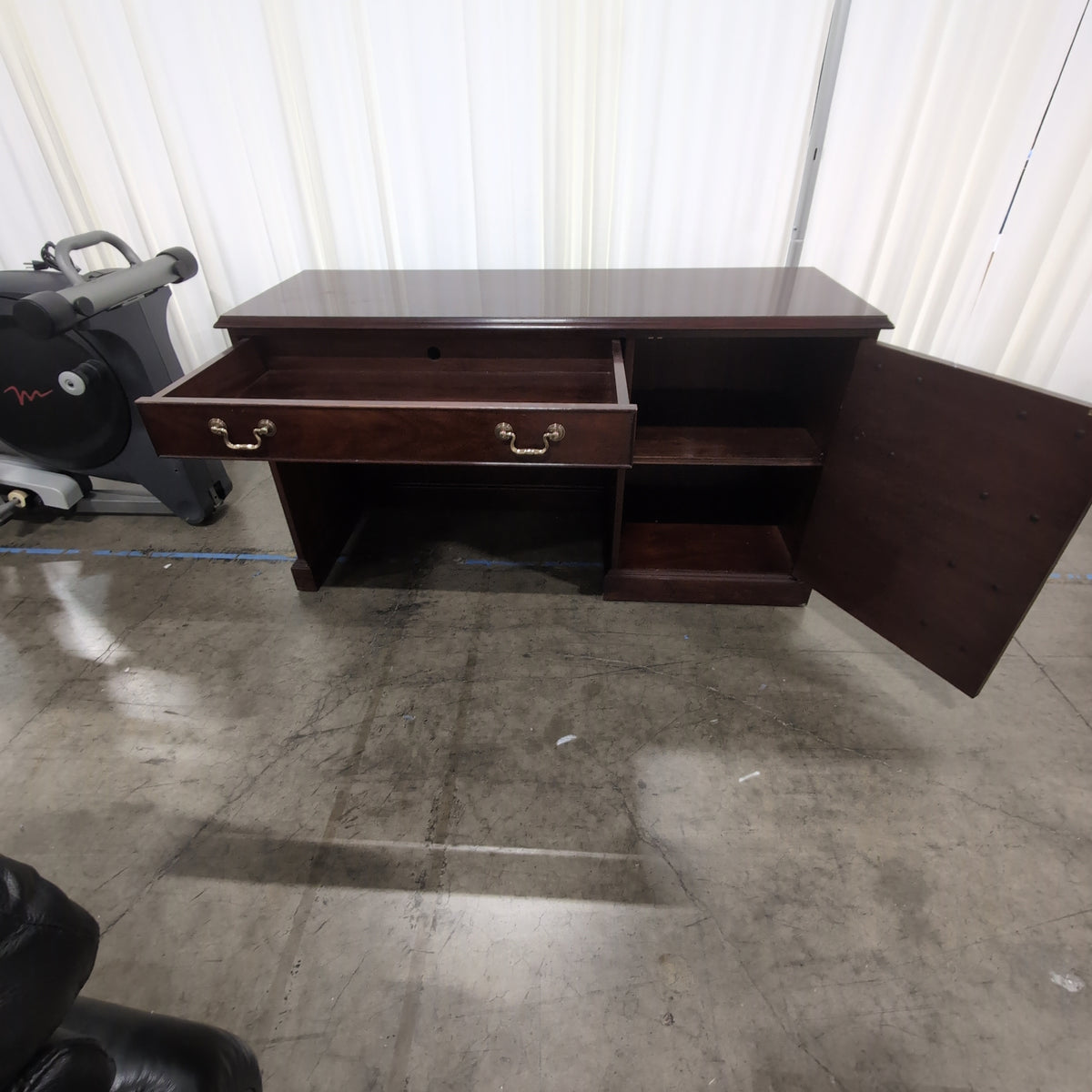 Traditional Dark Wood Executive Desk with Brass Hardware