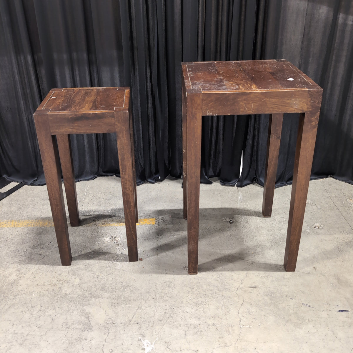 Brown Wood Square End Table Set with Inlay