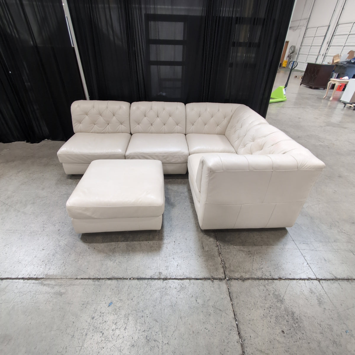 Natuzzi China Ltd. Cream Tufted L-Shaped Sectional Couch in Leather