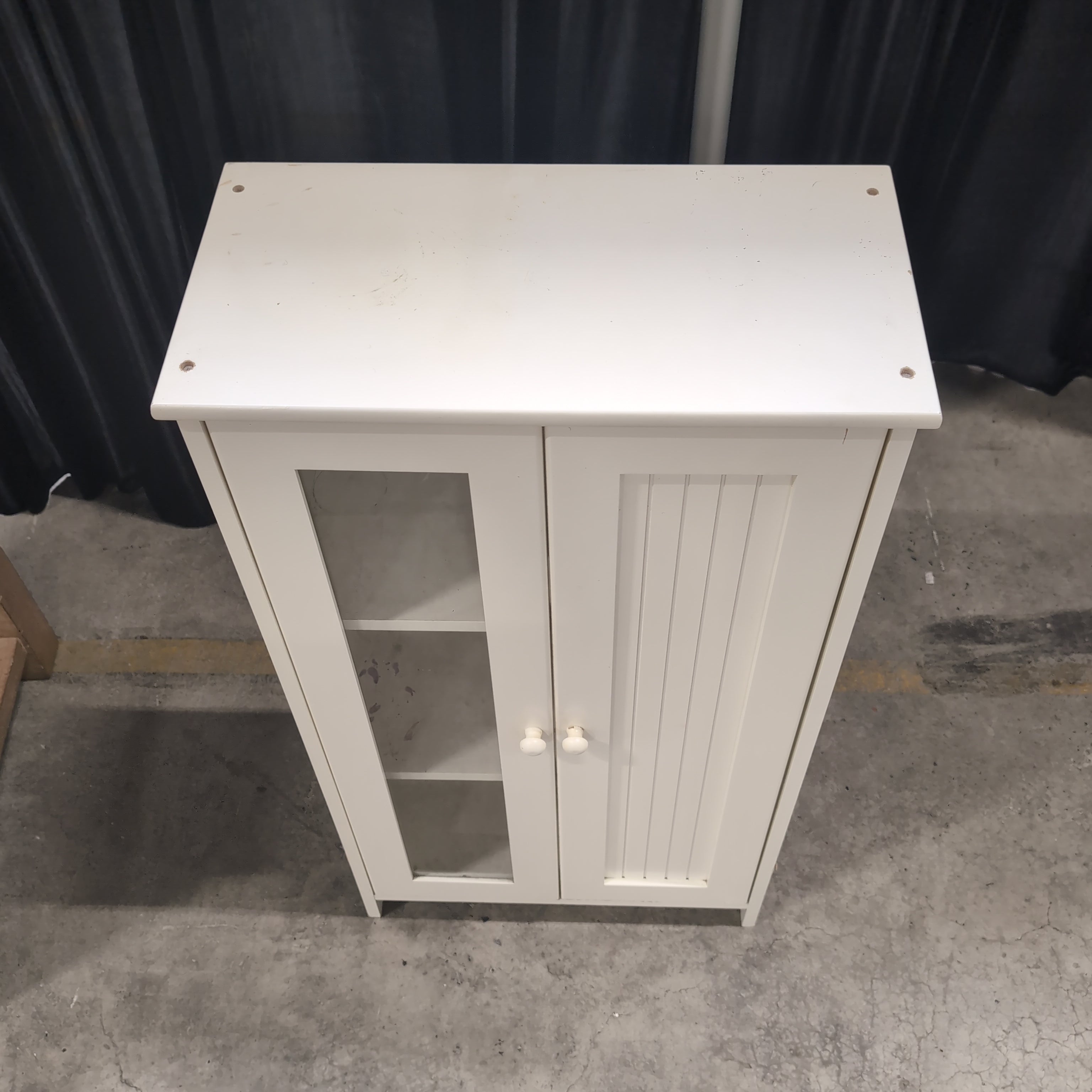 White Wood Storage Cabinet with Glass Door