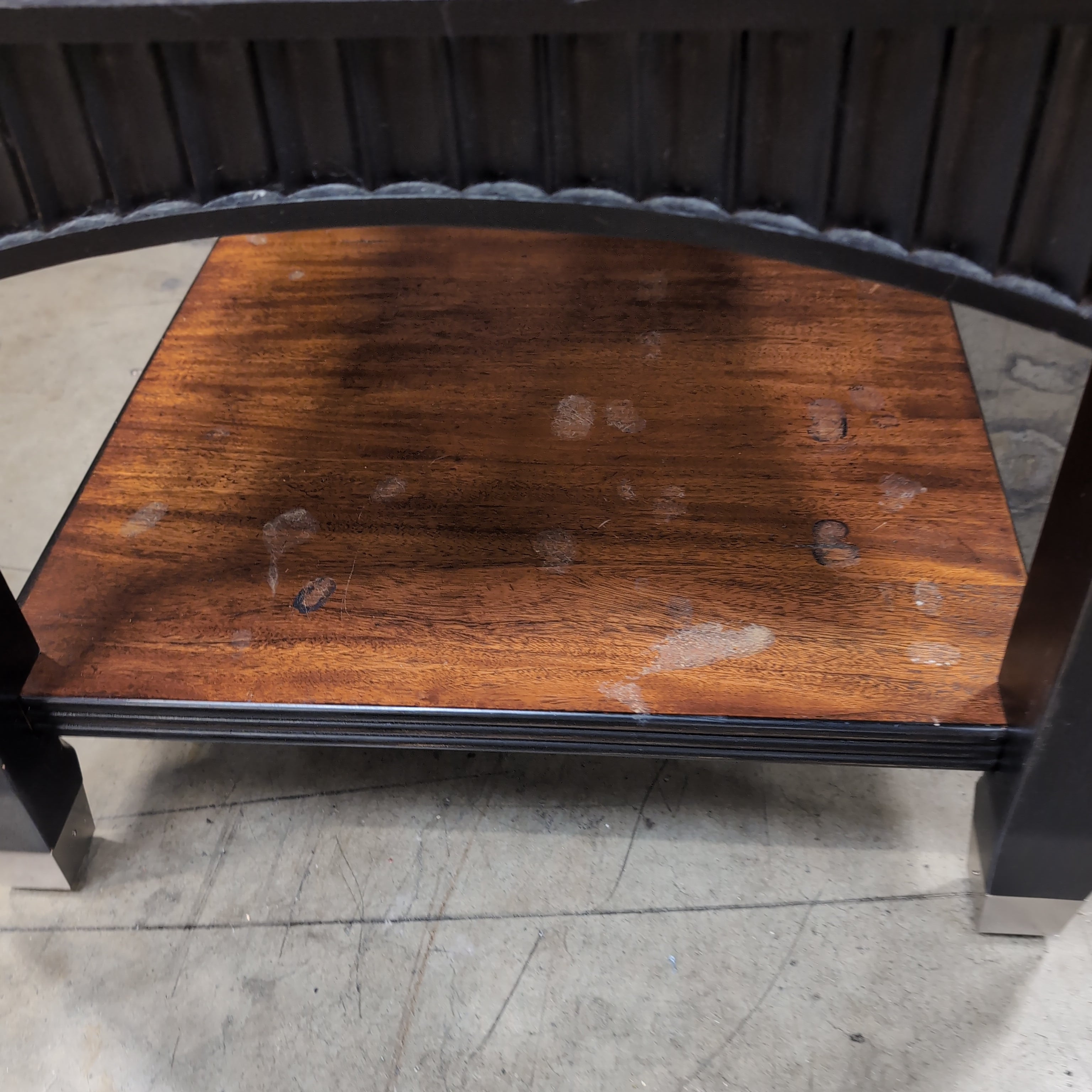 Long Brown Wood TV Stand with Ribbed Base