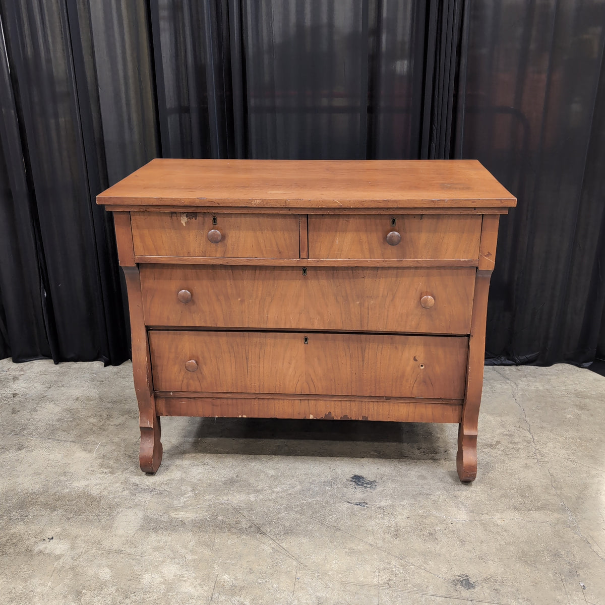 Brown Stained Wood Two-Over-Two Drawer Dresser