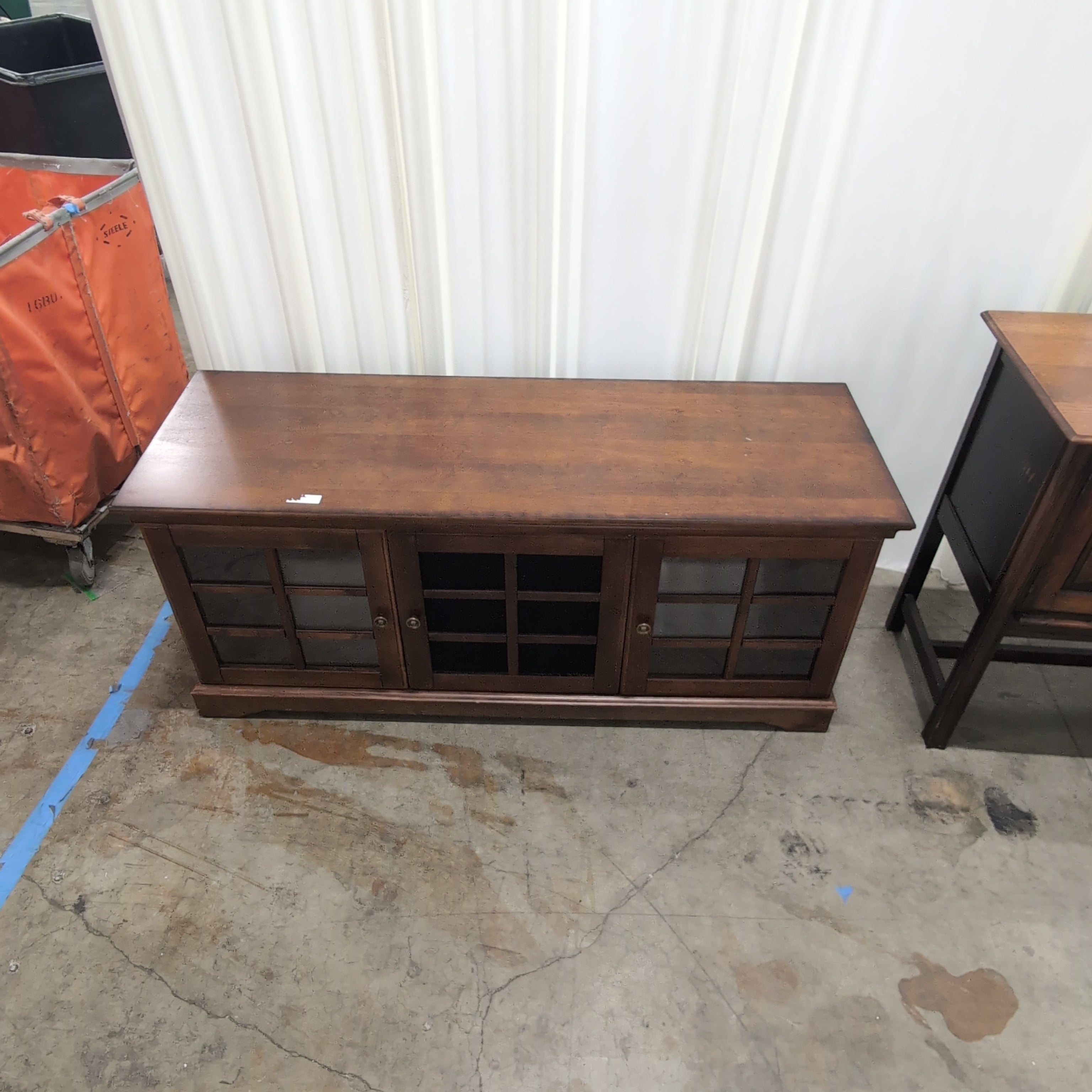Brown Wood TV Stand with Glass Door