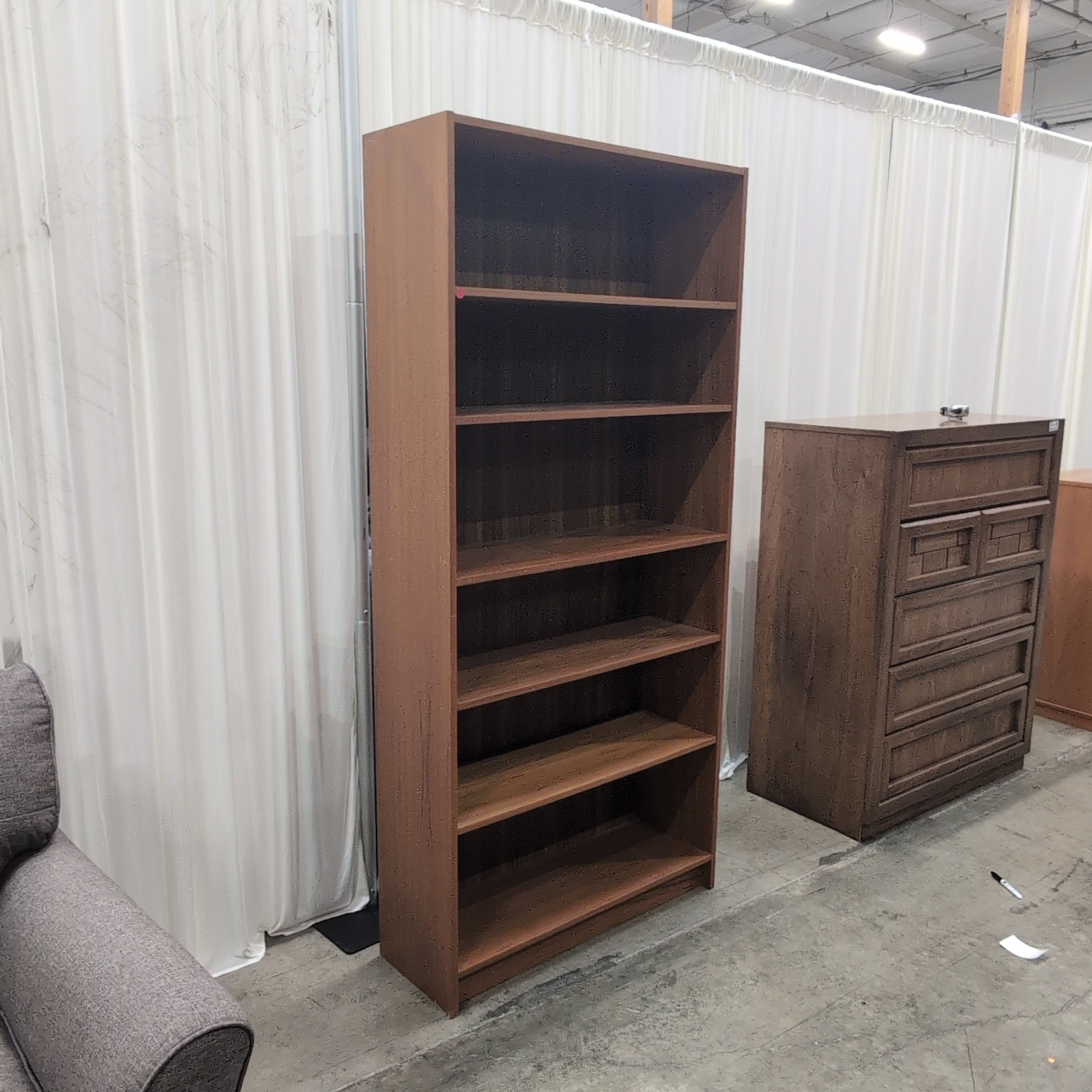 Warm Brown Five-Shelf Wood Bookcase