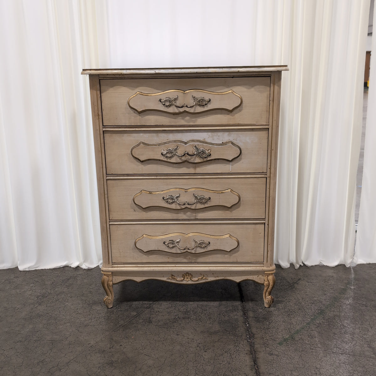 Beige French Provincial Wood Dresser with Ornate Hardware
