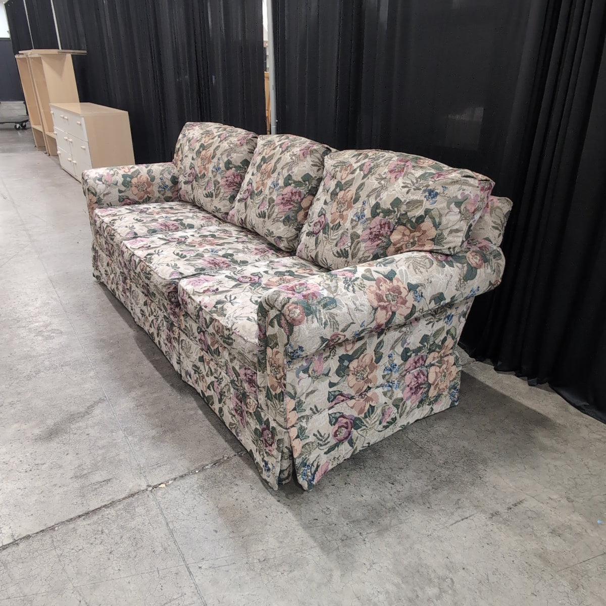 Multi-Color Floral Pattern Couch with Rolled Arms