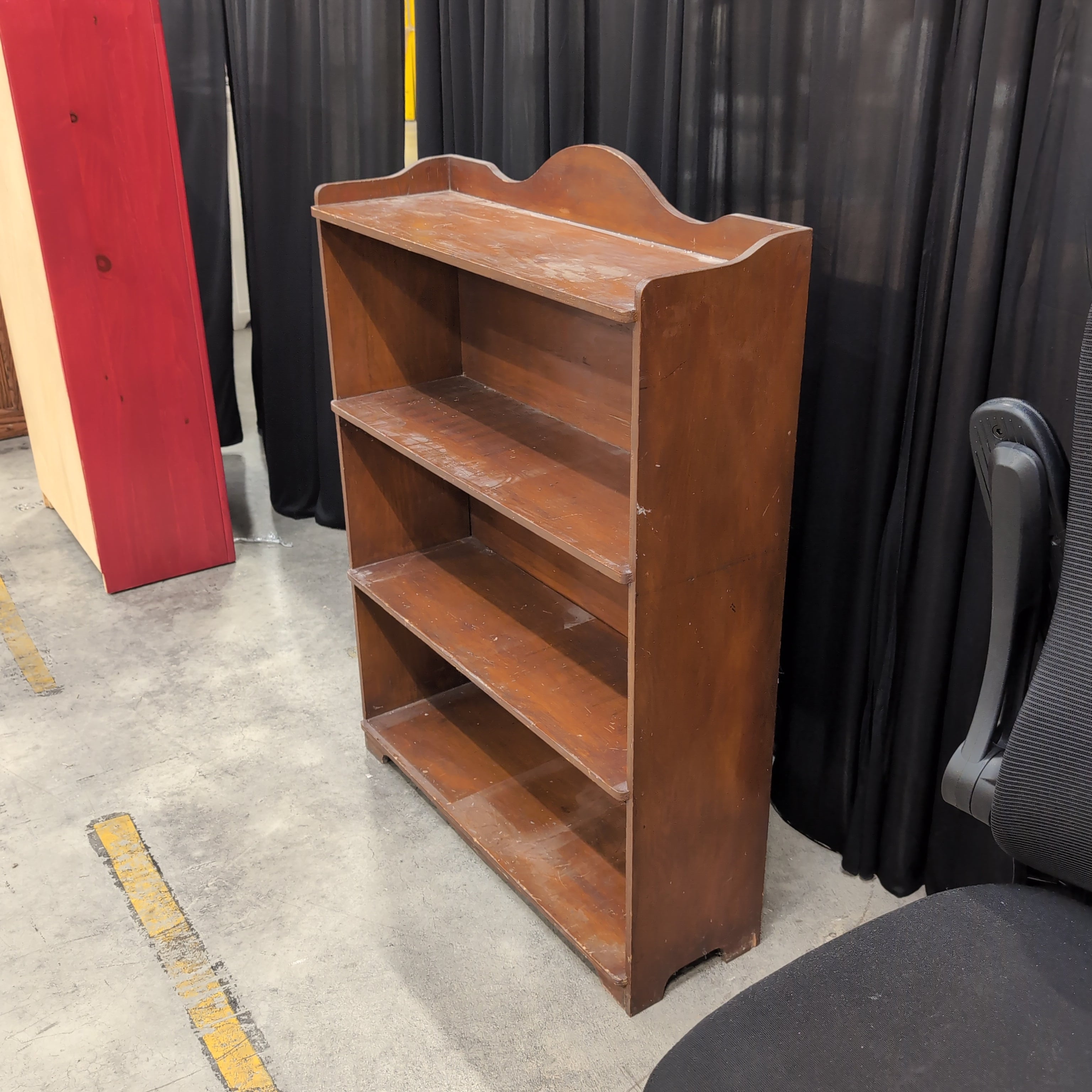 Brown Wood Three-Shelf Bookcase with Curved Top
