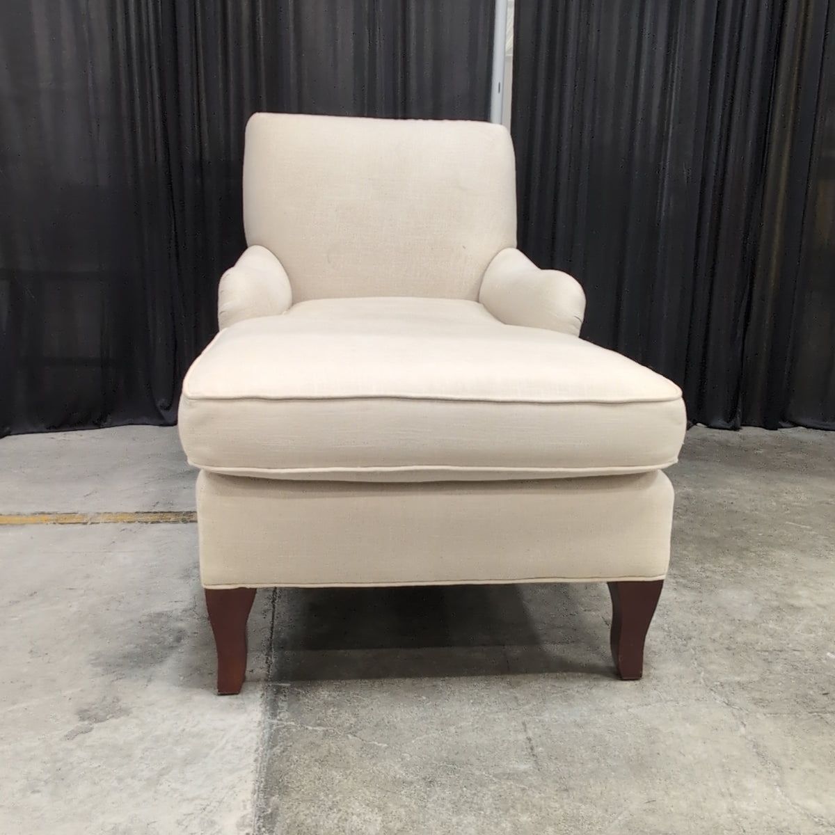 Beige Upholstered Chaise Lounge with Rolled Arms