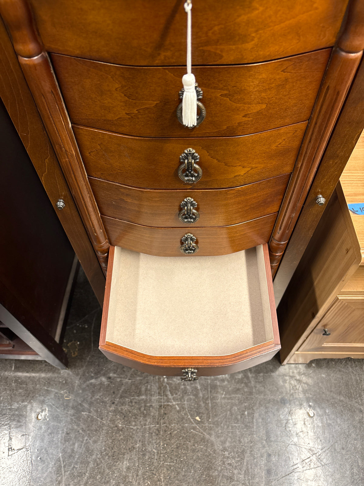Cherry Finish Jewelry Armoire with Ornate Hardware