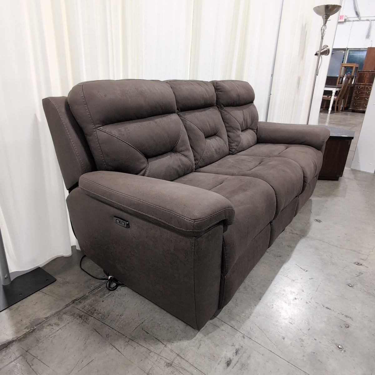 Taupe Three-Seat Reclining Couch with Power Recline