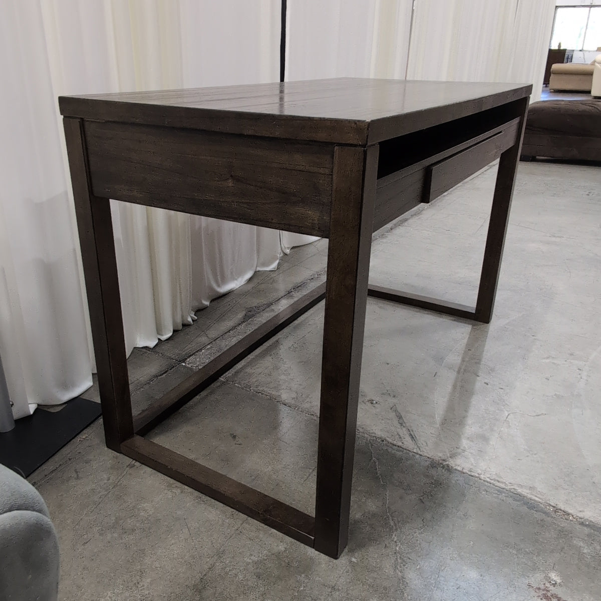 Dark Brown Wood Desk with Two Drawers