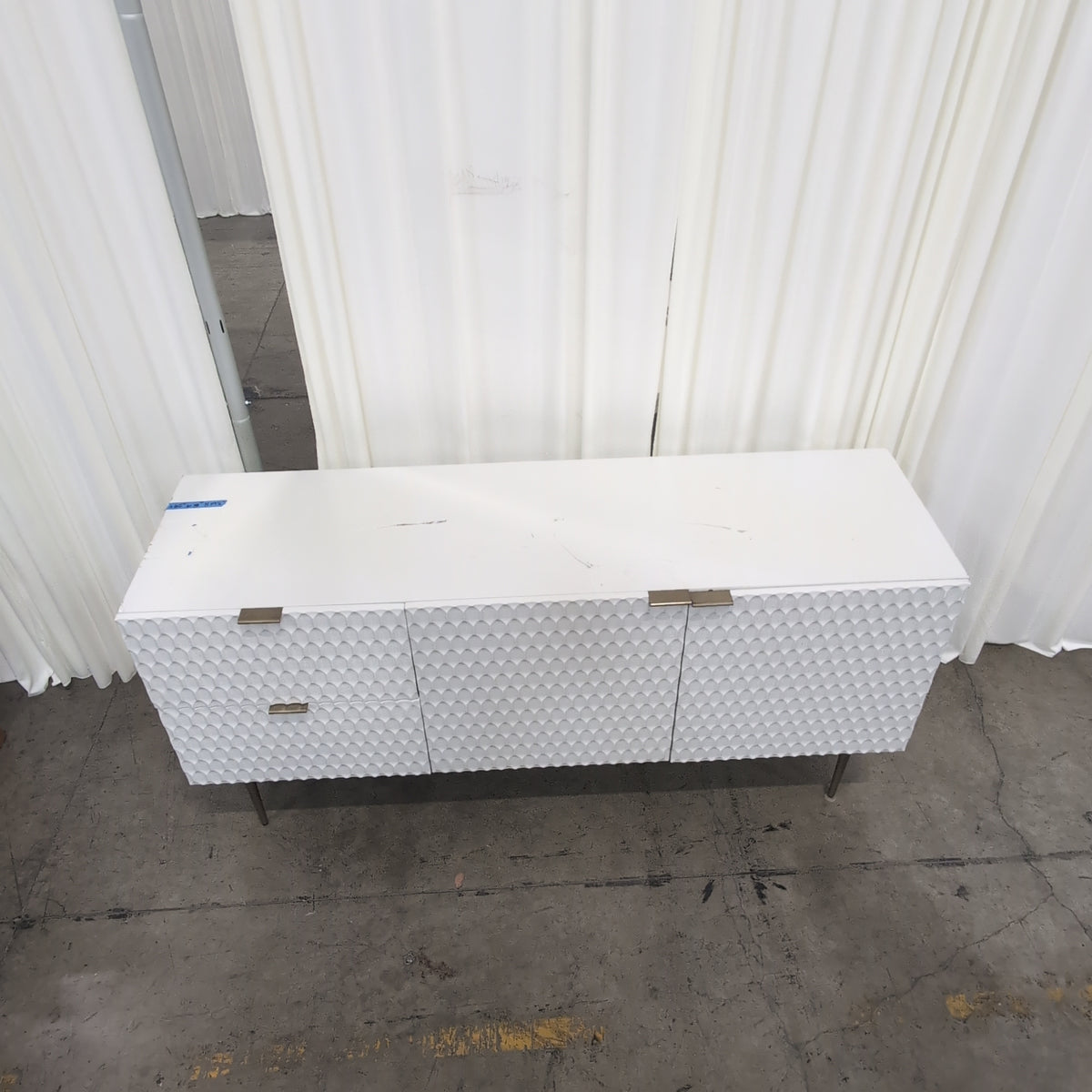 Modern White Textured Buffet with Metal Legs
