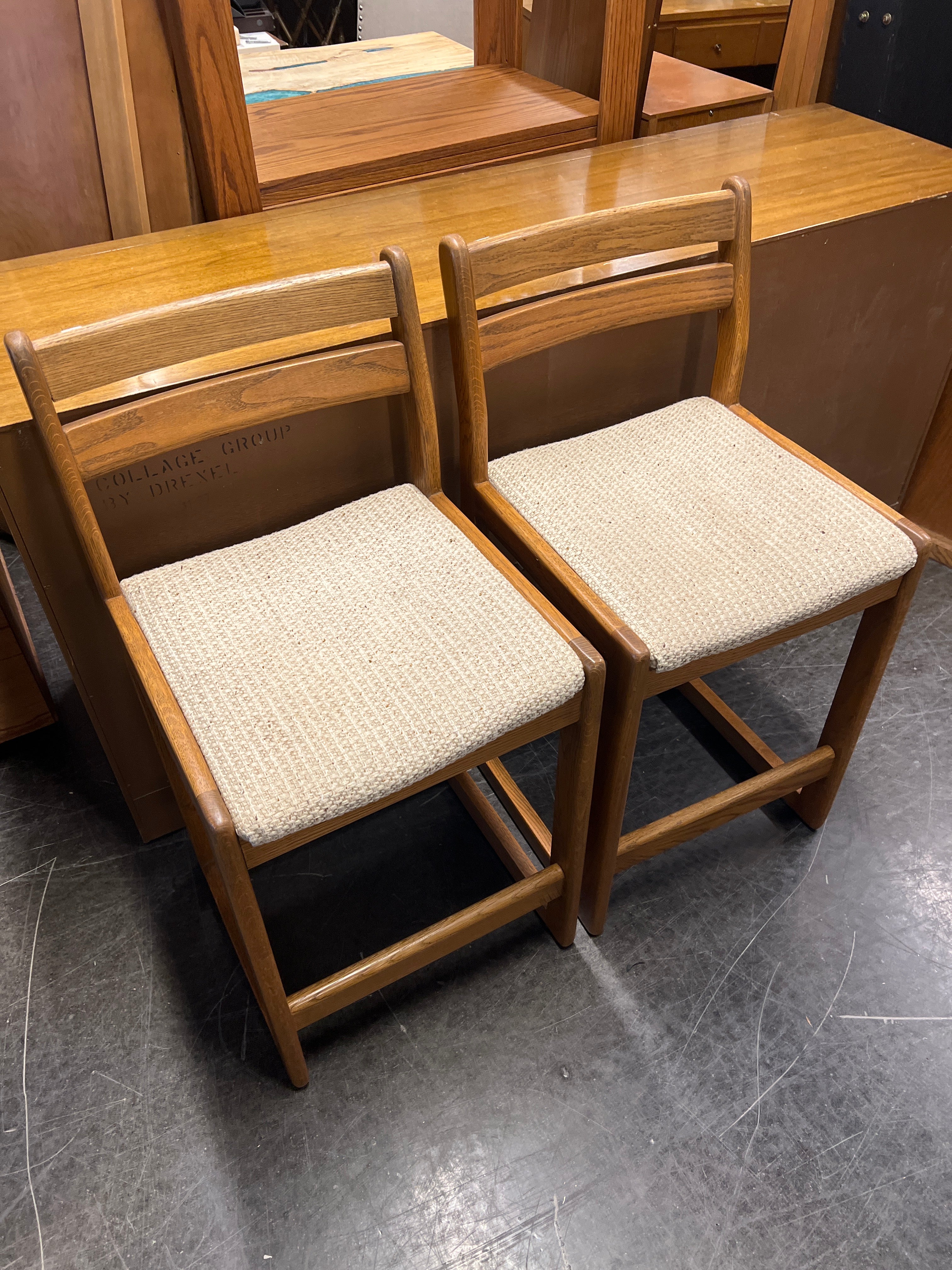 Oak Counter Height Chairs with Woven Seats