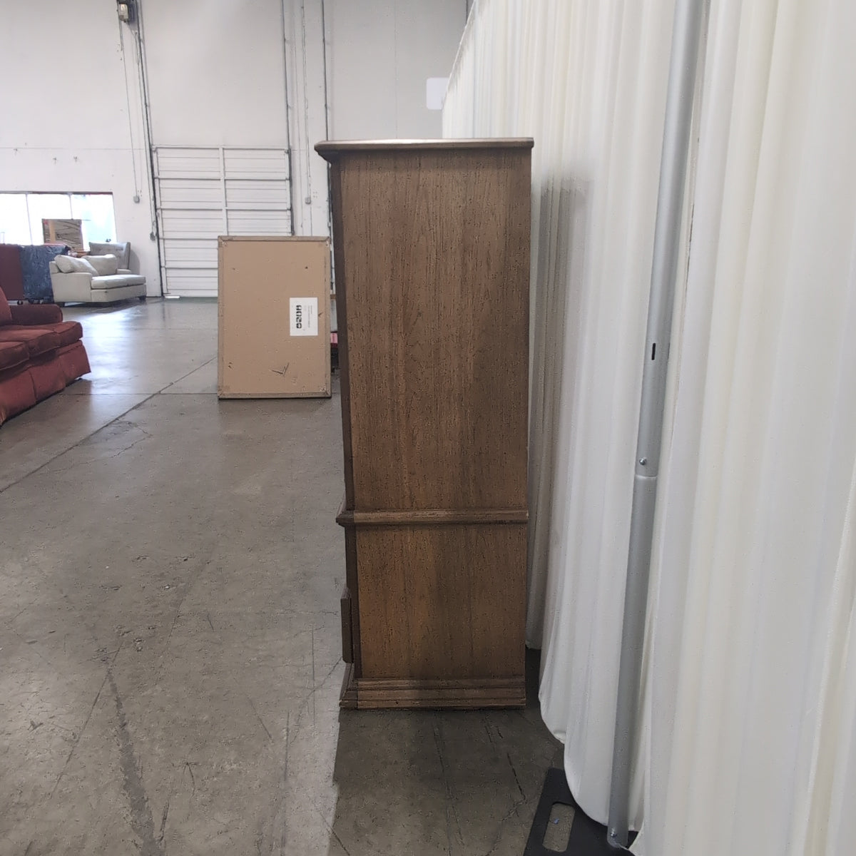 Light Brown Wood French Provincial Armoire with Ornate Hardware