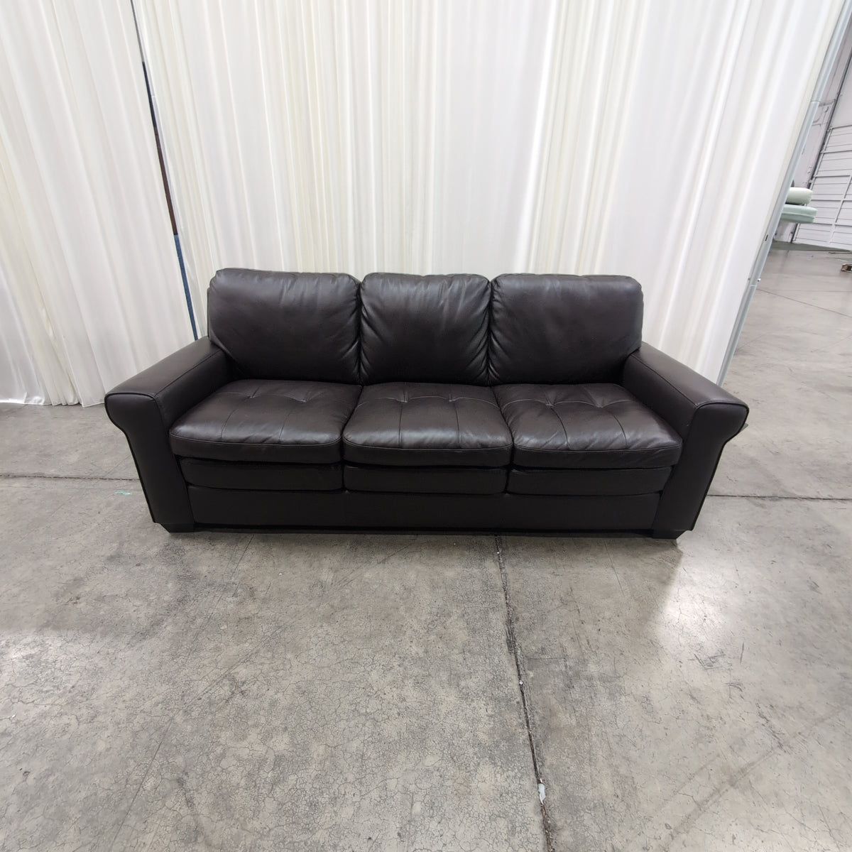 Dark Brown Rolled Arm Leather Couch