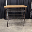Light Wood Top Dark Metal Kitchen Cart with Wire Shelves