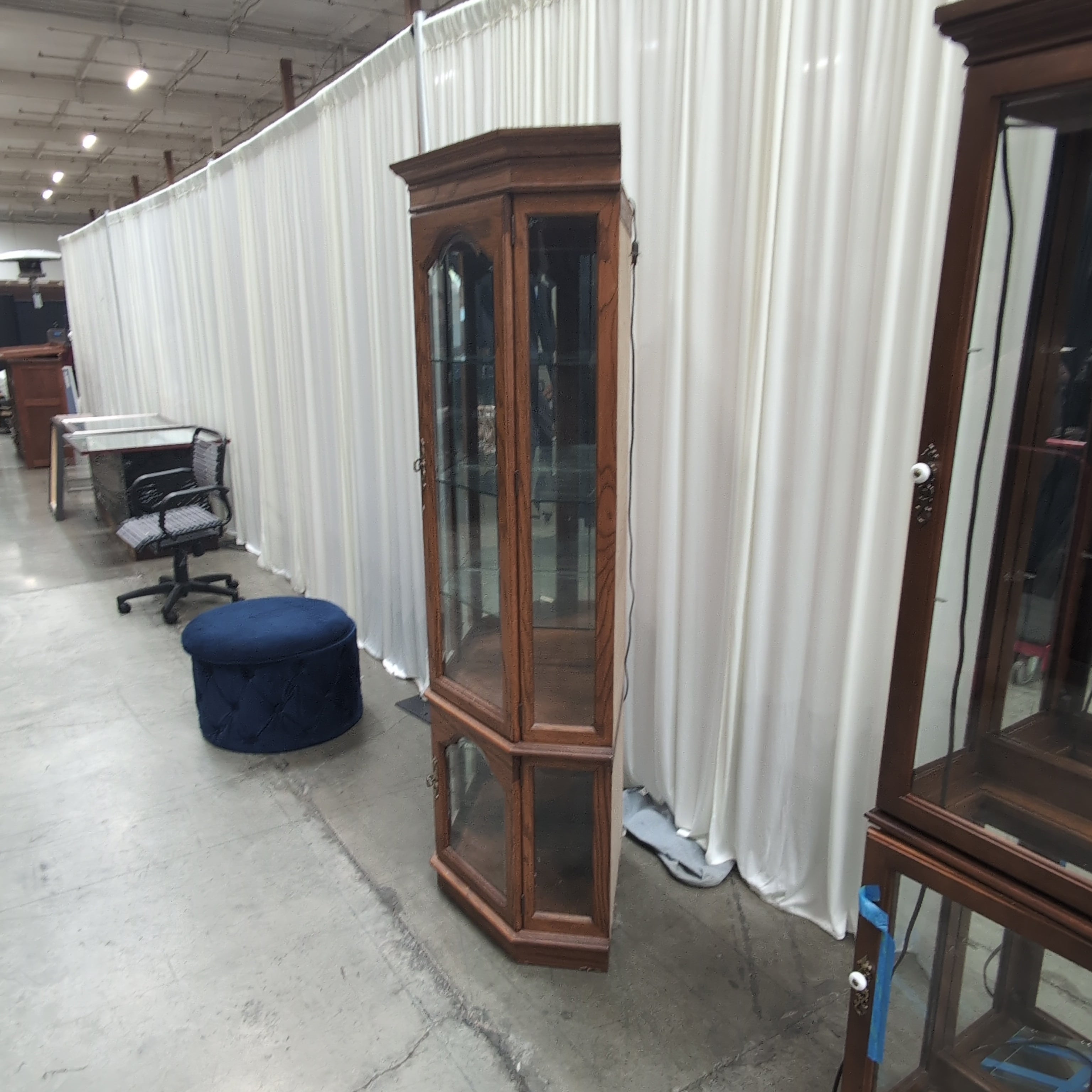 Oak Finish Corner China Cabinet with Glass Doors