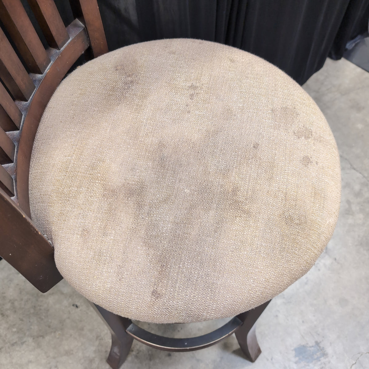Dark Wood Slatted Back Swivel Bar Stool