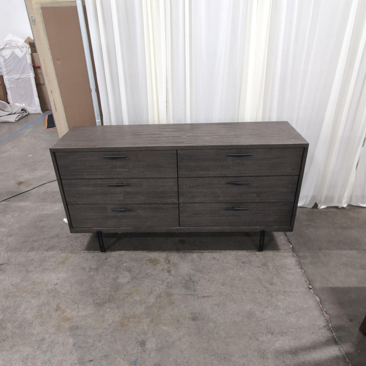 Minimalist Dark Wood Six-Drawer Dresser with Black Legs