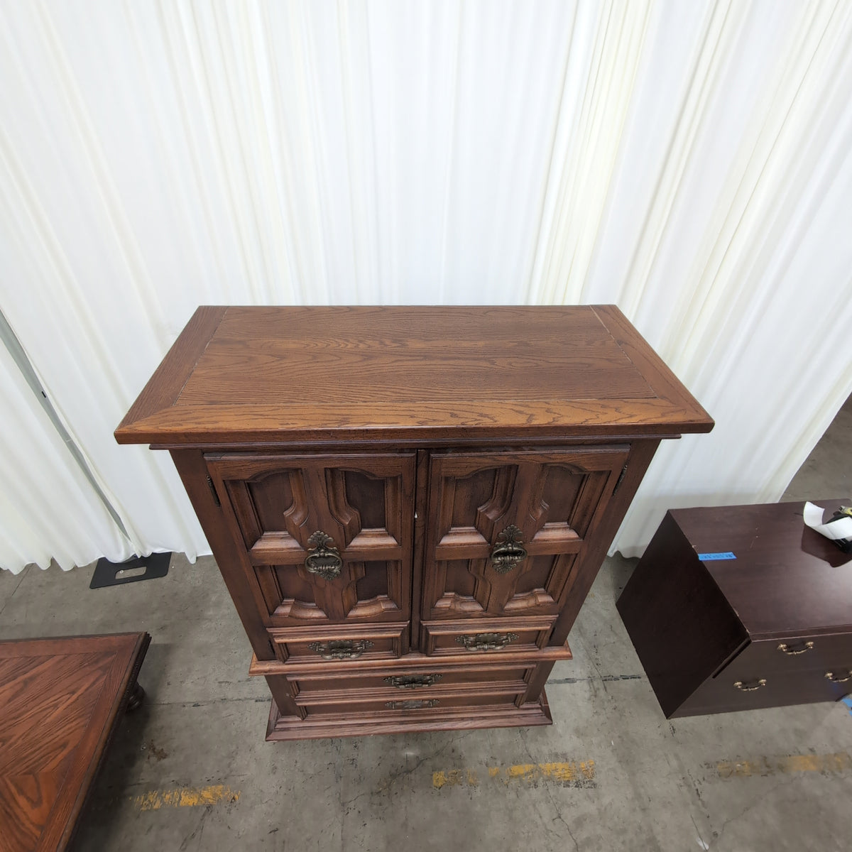 Link Taylor Furniture Dark Brown Wood French Provincial Style Armoire with Ornate Hardware