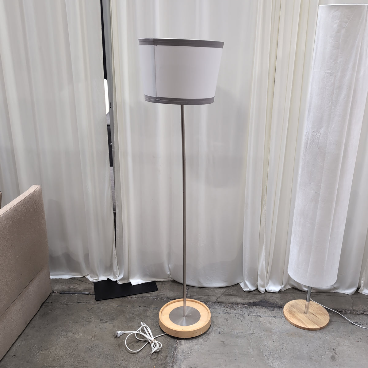 Brushed Metal Floor Lamp with Wood Base