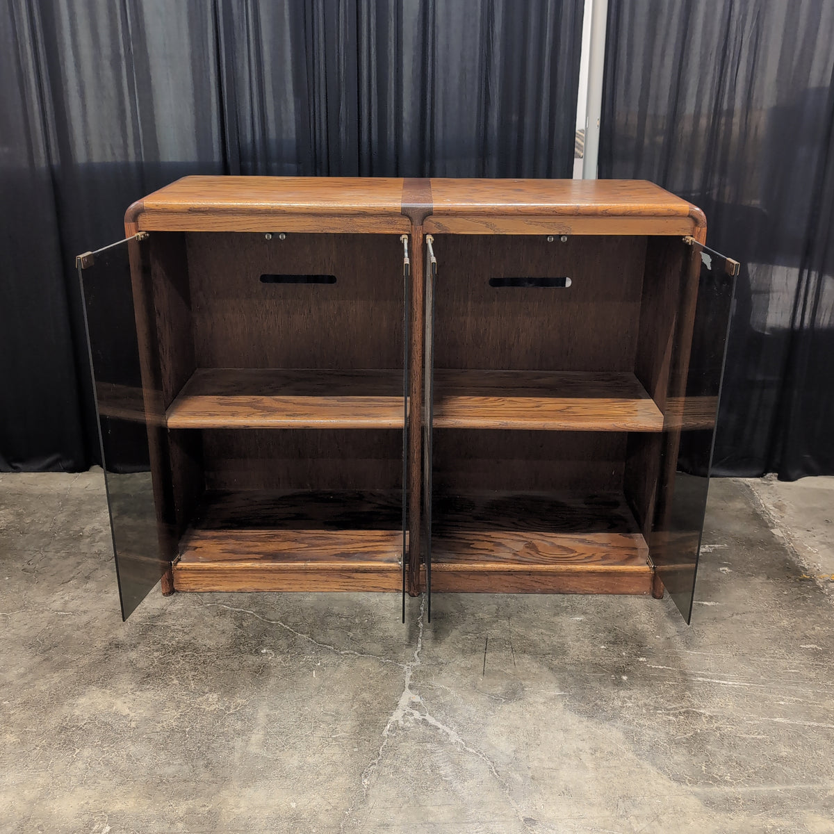 Mid-Century Style Wood China Cabinet with Smoked Glass