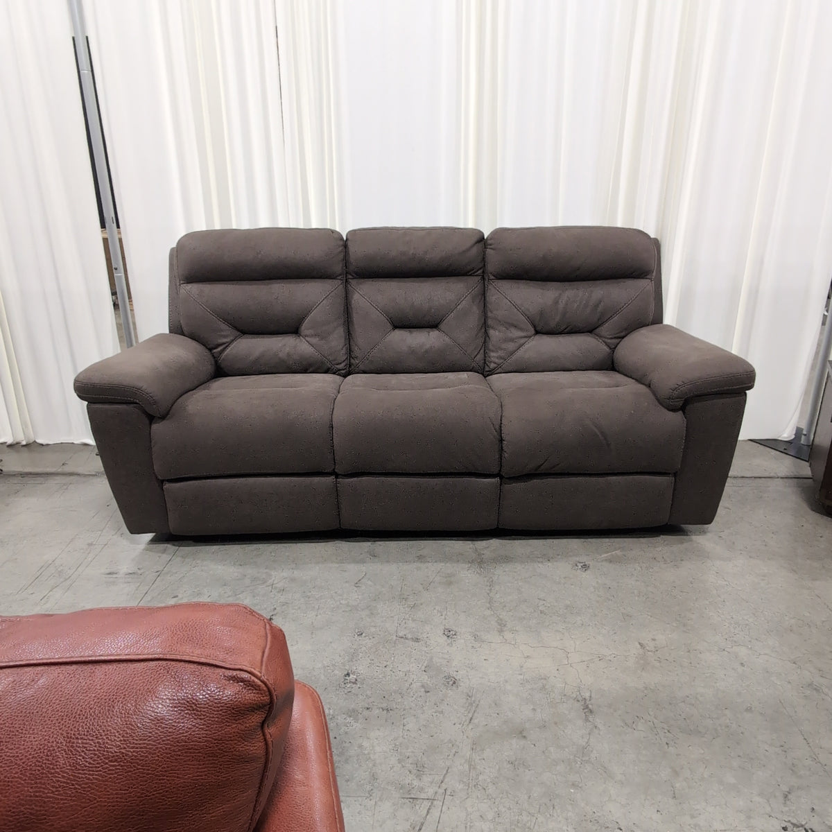 Taupe Three-Seat Reclining Couch with Power Recline