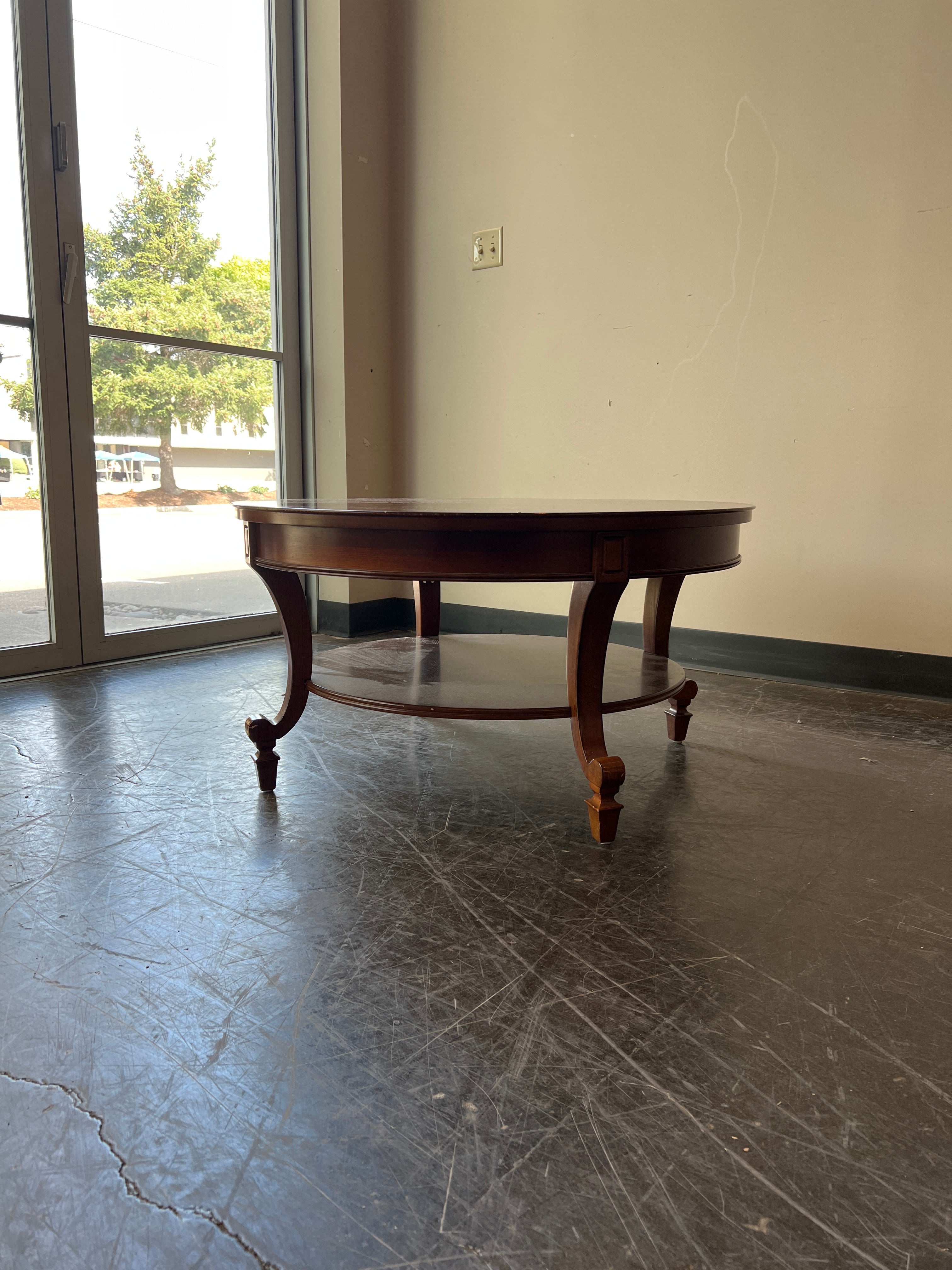Round Hardwood Coffee Table with Under Shelf