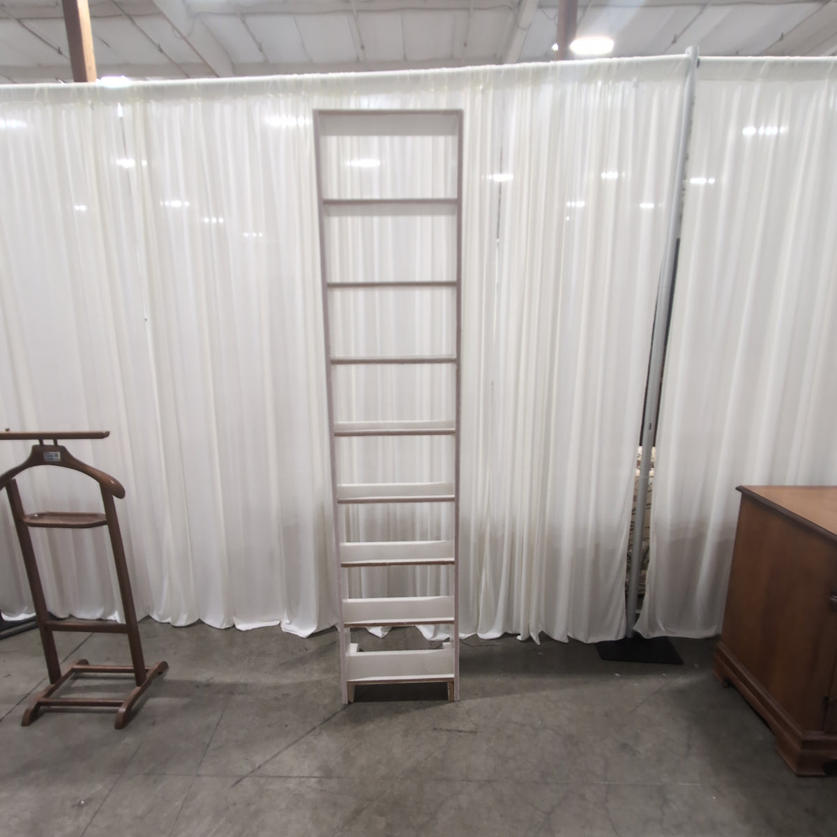 White Open Ladder-Style Bookcase with Multiple Shelves