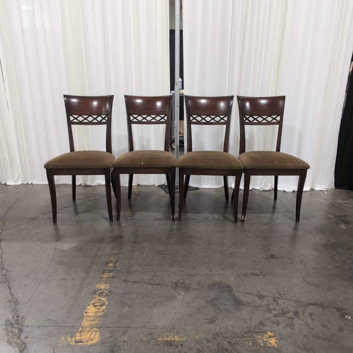 Dark Wood Lattice Back Dining Chair with Upholstered Seat